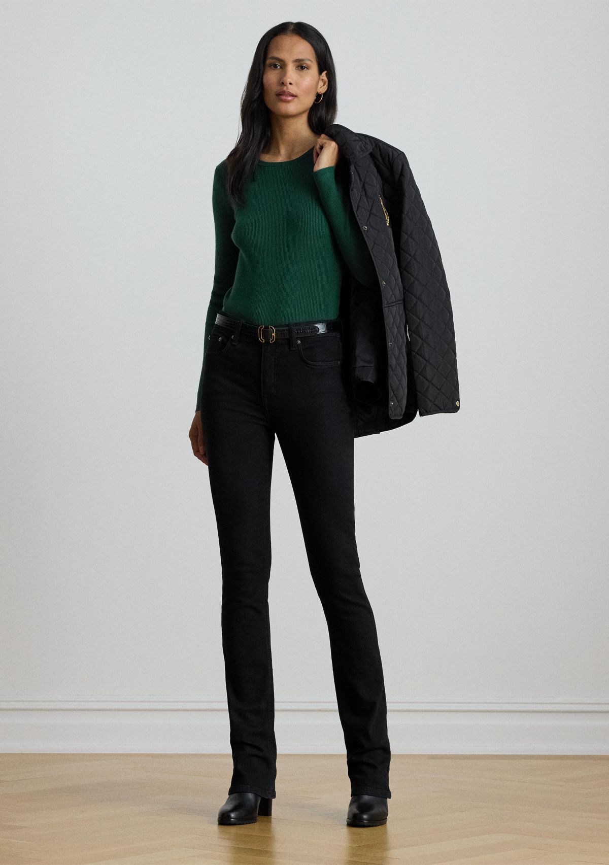 Womens Rib-Knit Cotton-Blend Crewneck Sweater