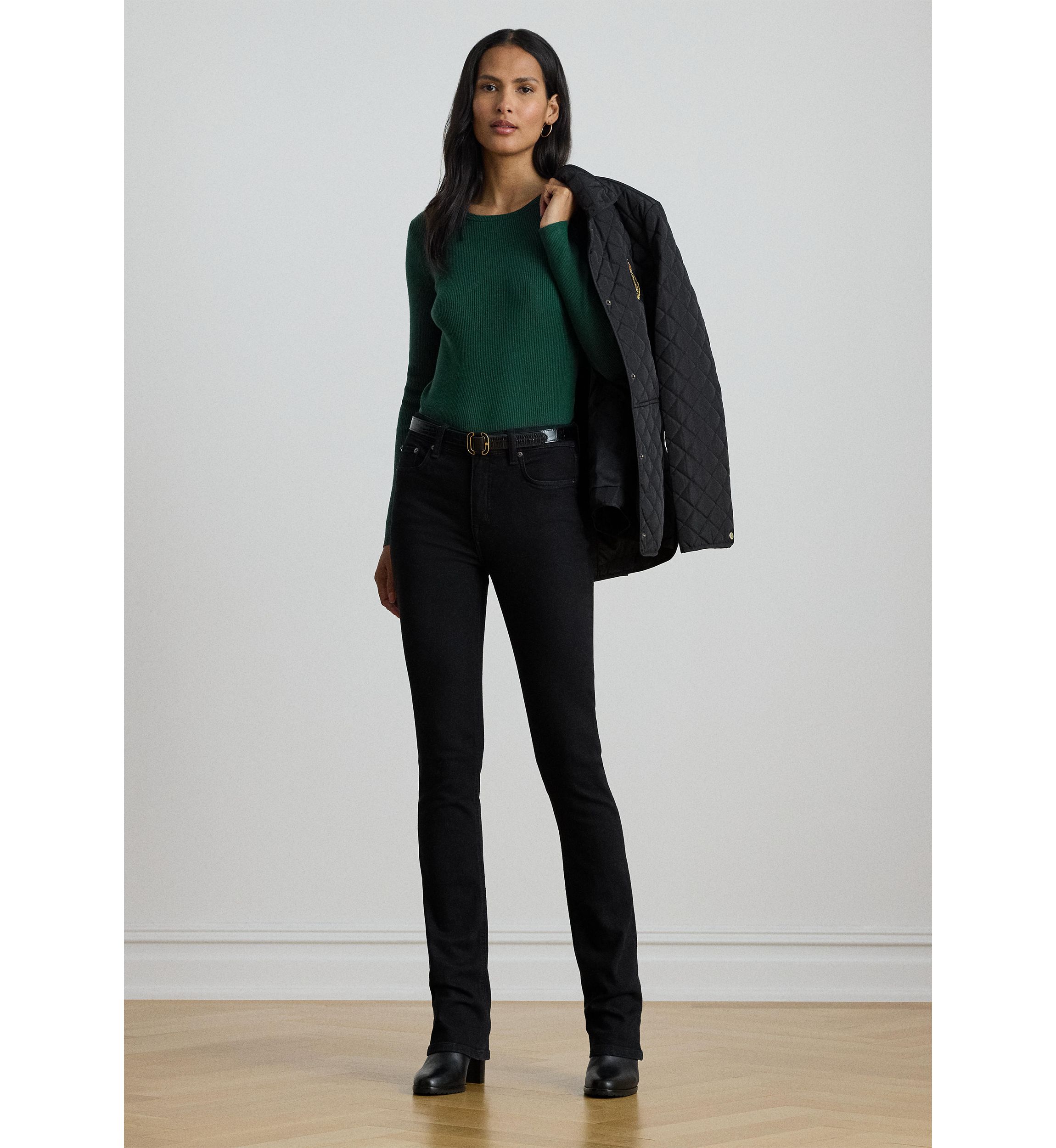 Womens Rib-Knit Cotton-Blend Crewneck Sweater