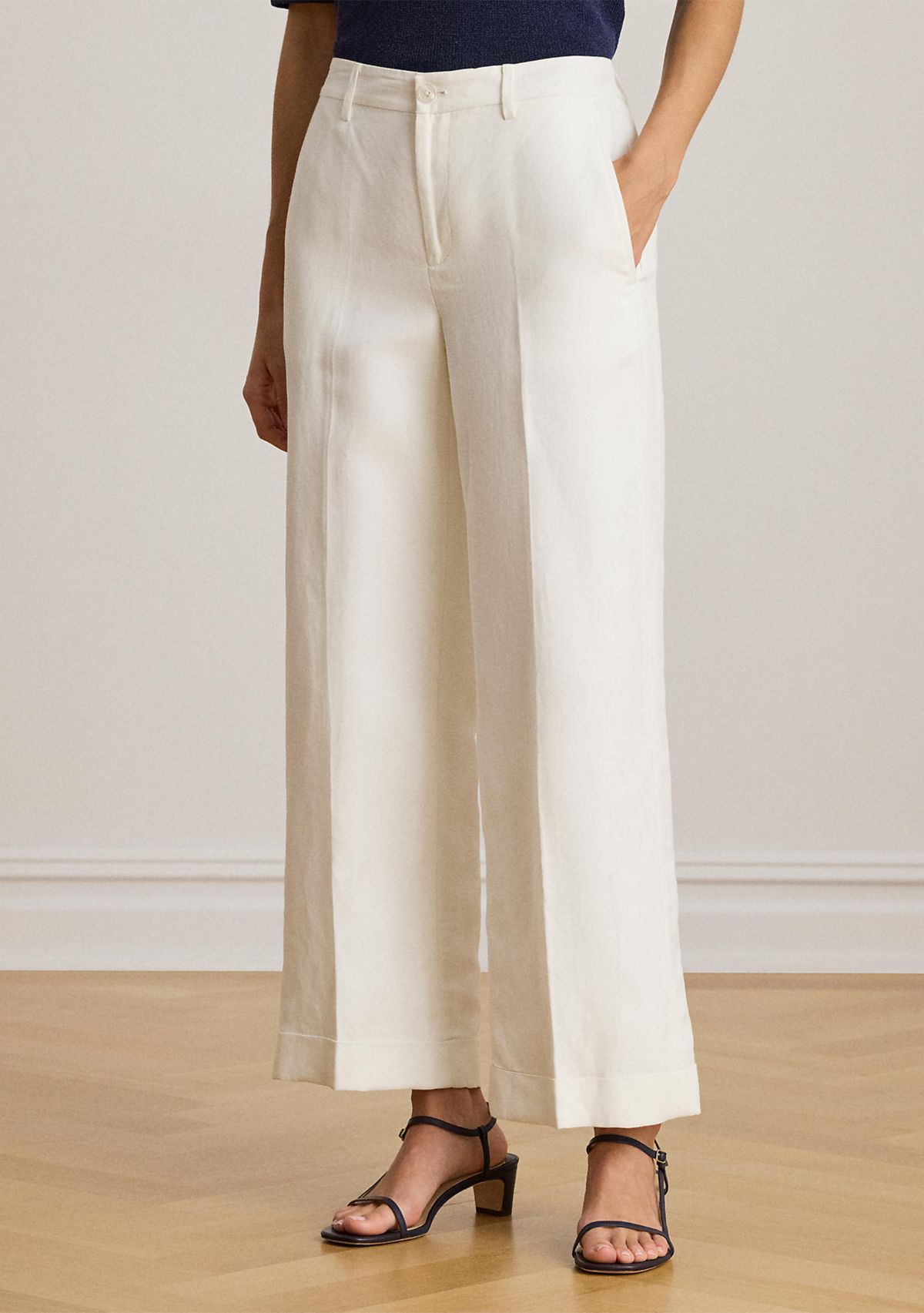 Linen-Blend Twill Wide-Leg Cropped Pant