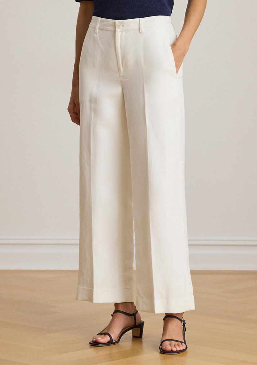Linen-Blend Twill Wide-Leg Cropped Pant