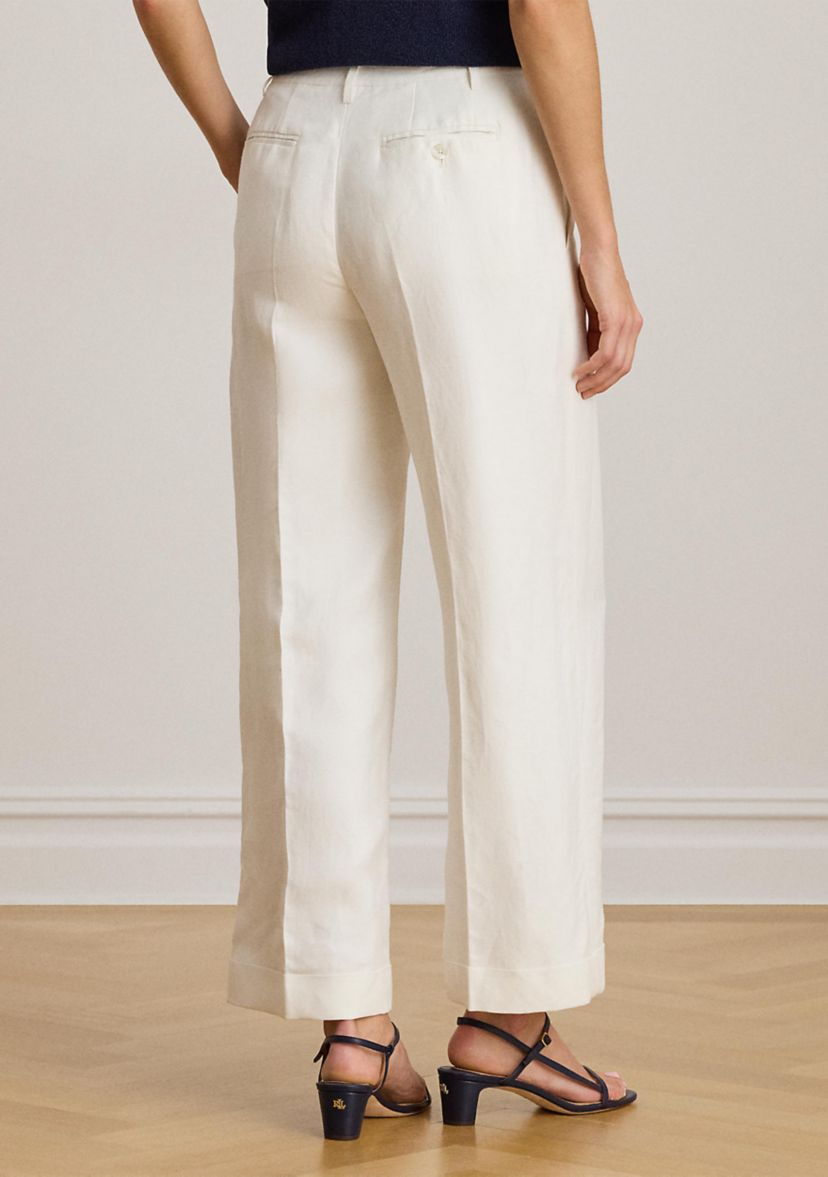 Linen-Blend Twill Wide-Leg Cropped Pant