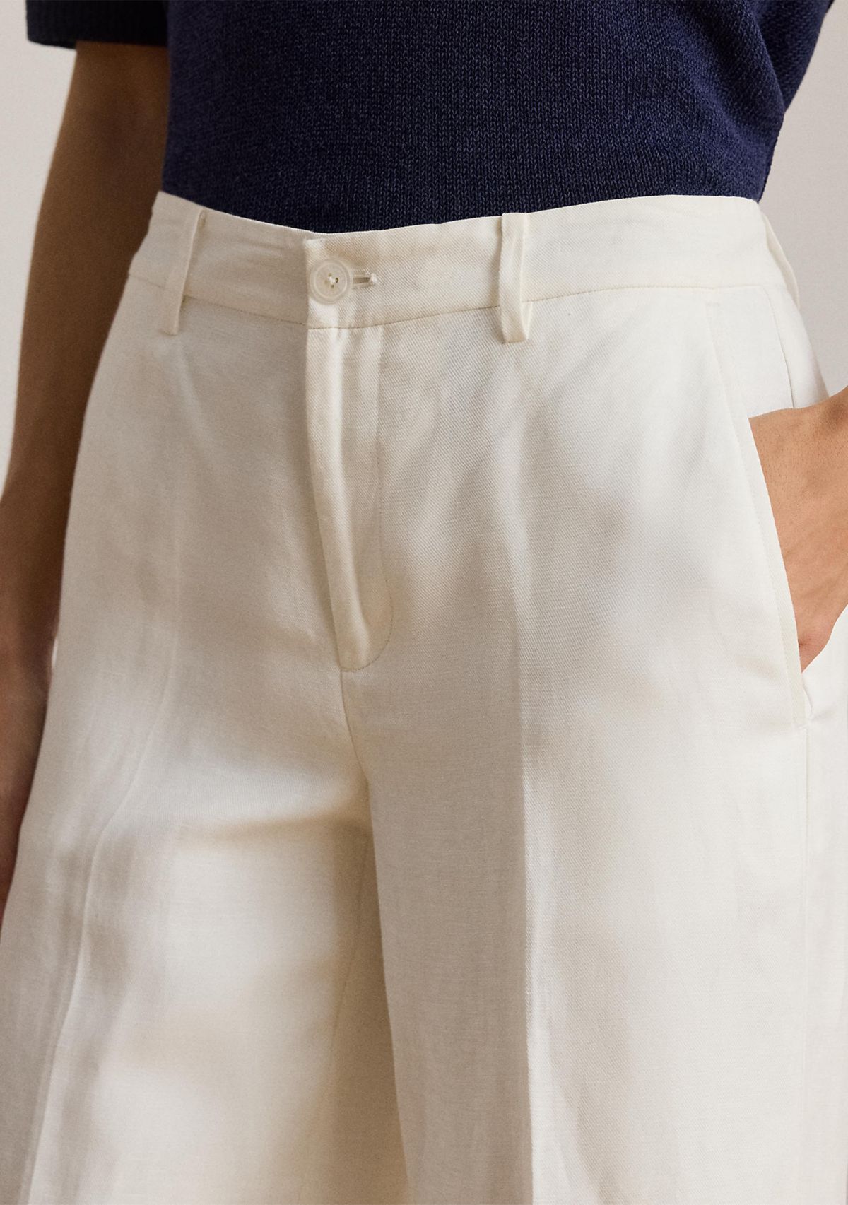 Linen-Blend Twill Wide-Leg Cropped Pant