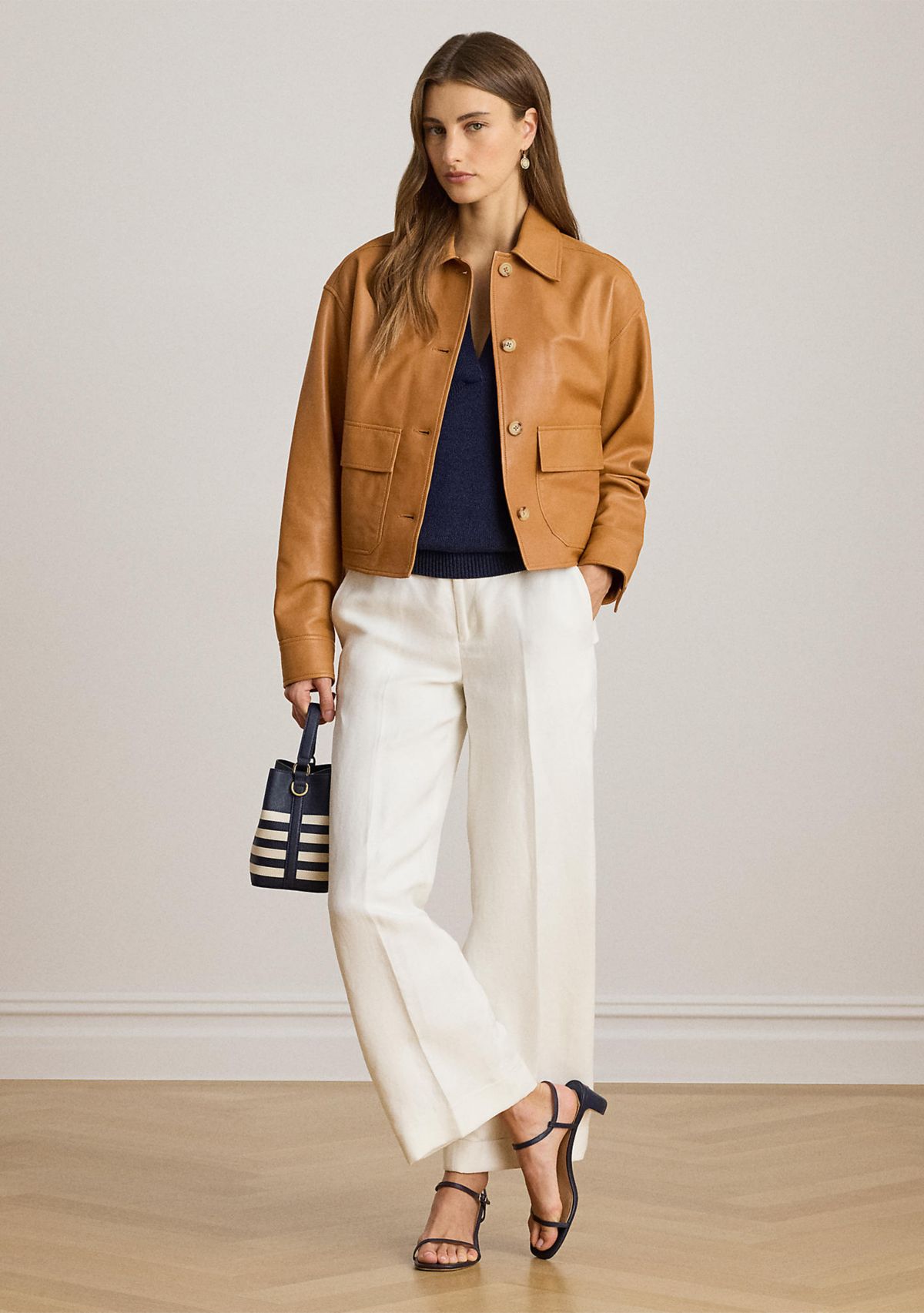 Linen-Blend Twill Wide-Leg Cropped Pant