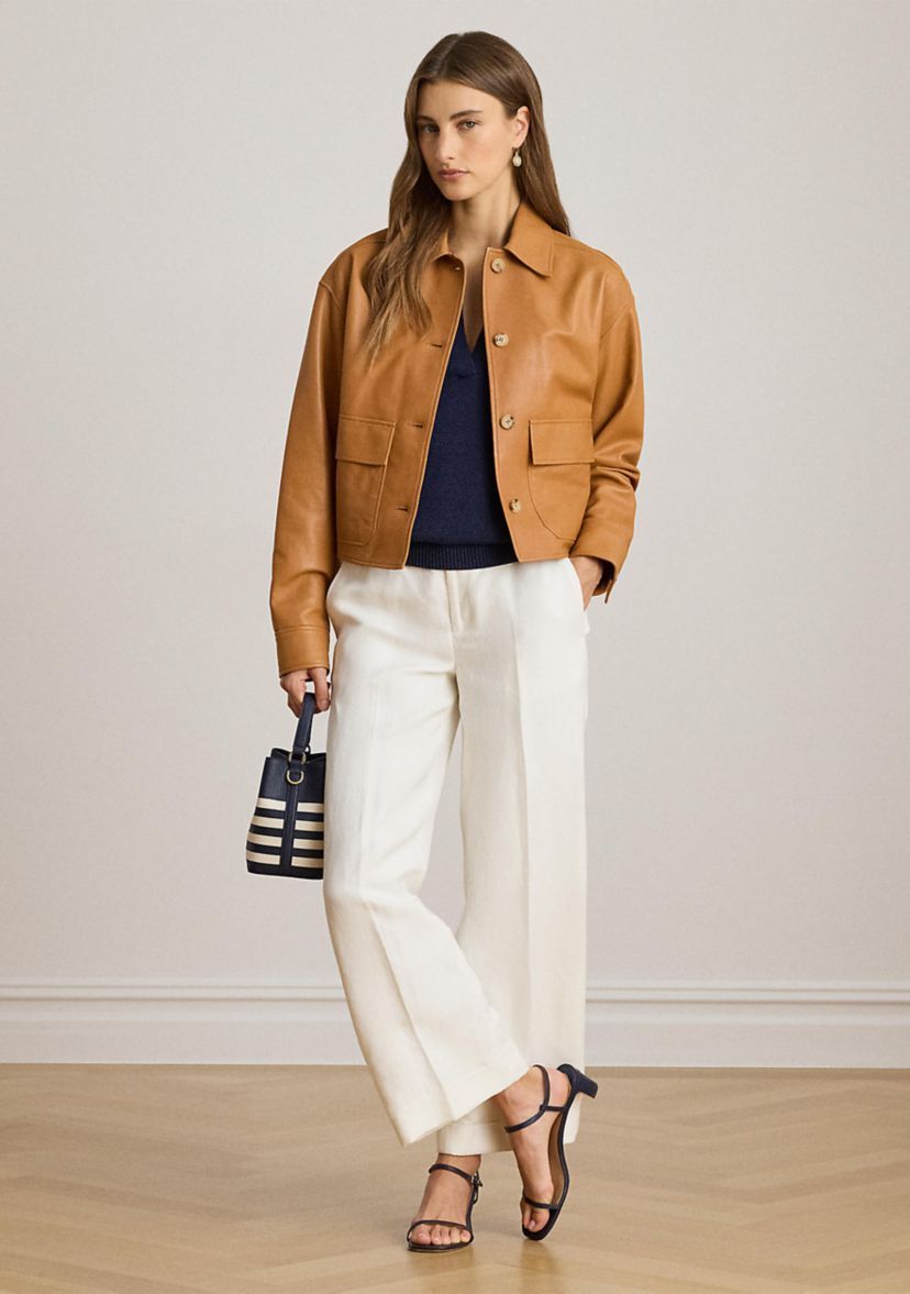 Linen-Blend Twill Wide-Leg Cropped Pant