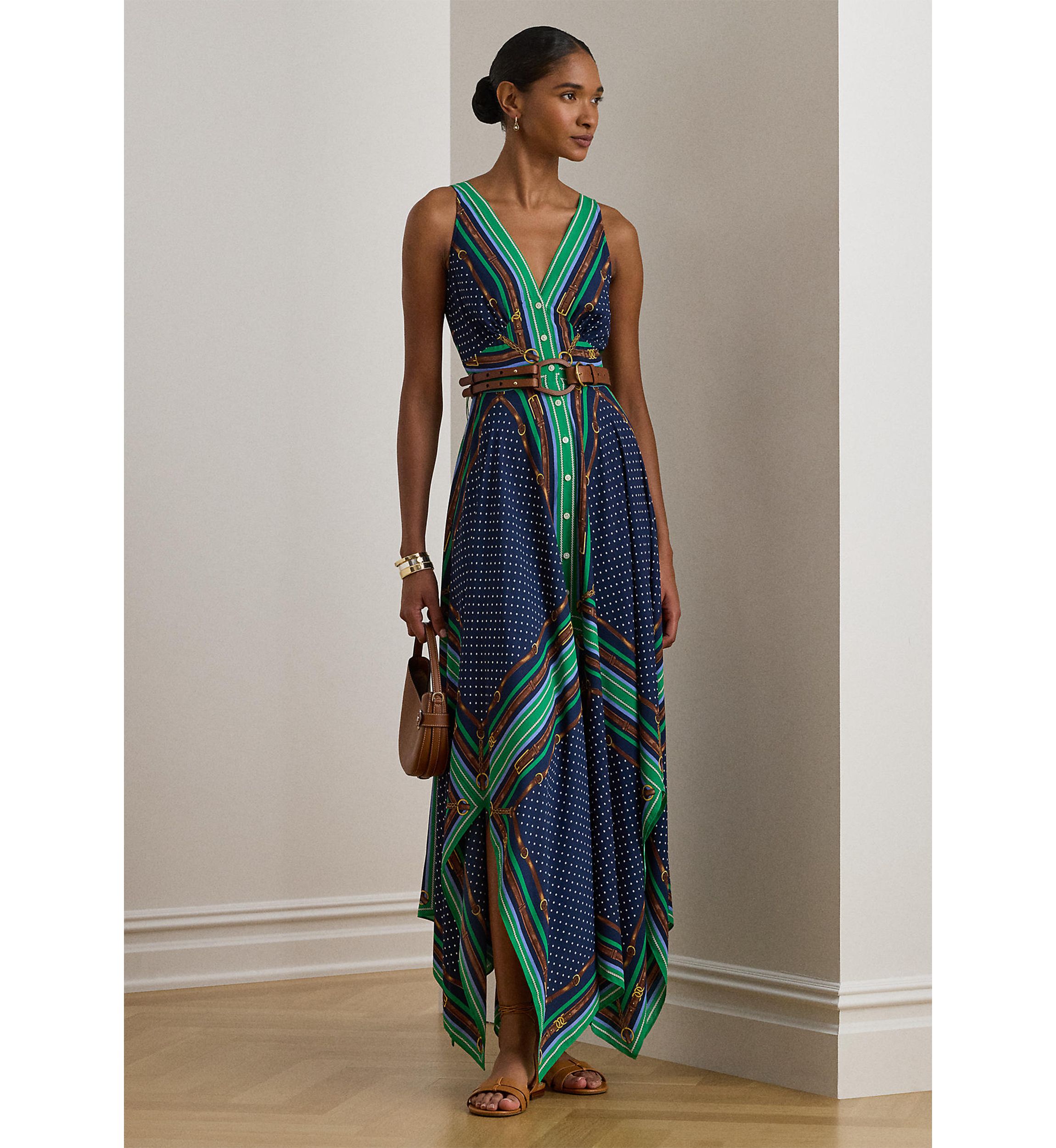 ralph lauren polka dot jersey dress Lauren Belting & Polka-Dot Georgette this stretch