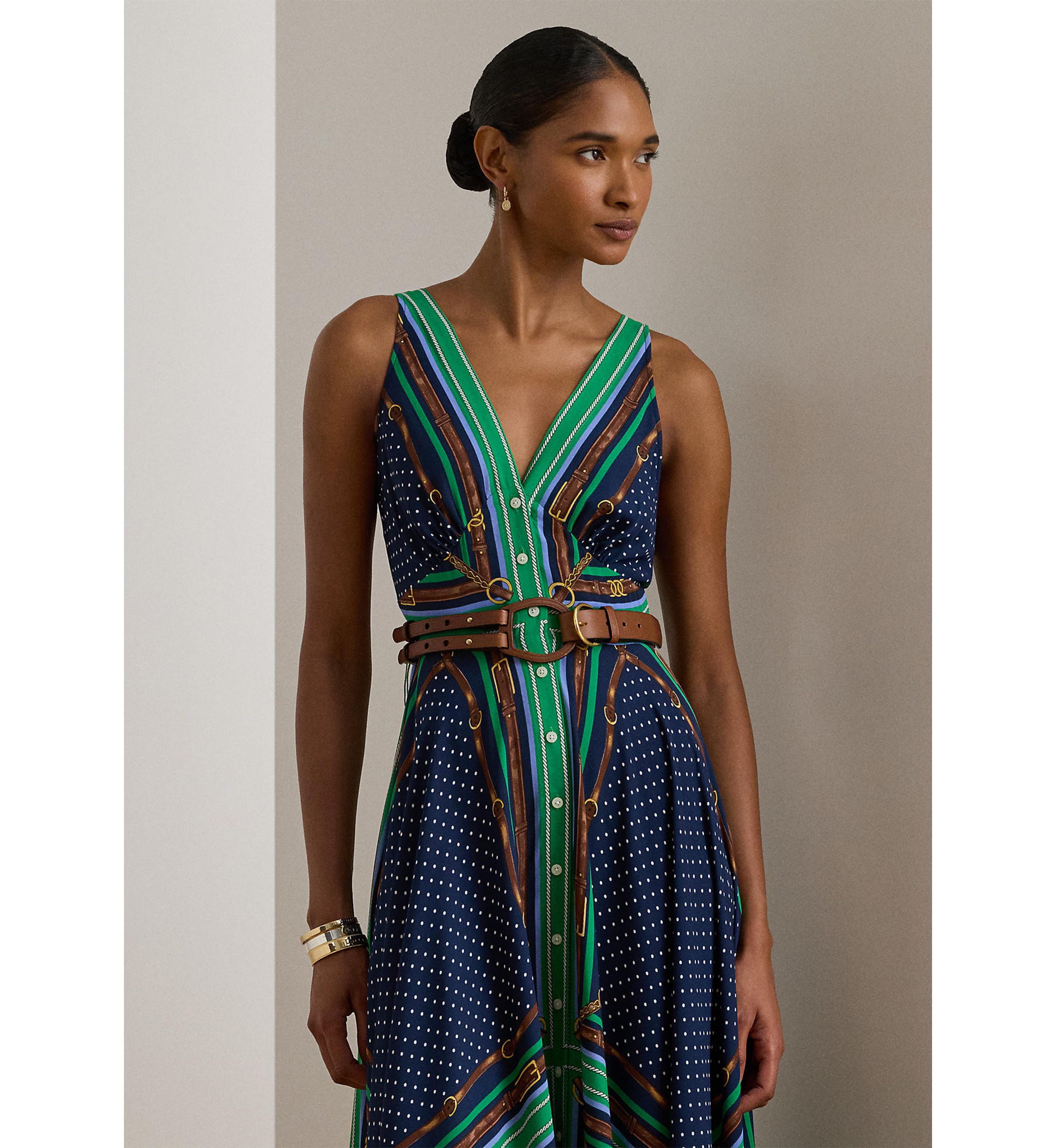 lauren ralph lauren polka dot jersey dress Belting & Polka-Dot Georgette Georgette dress