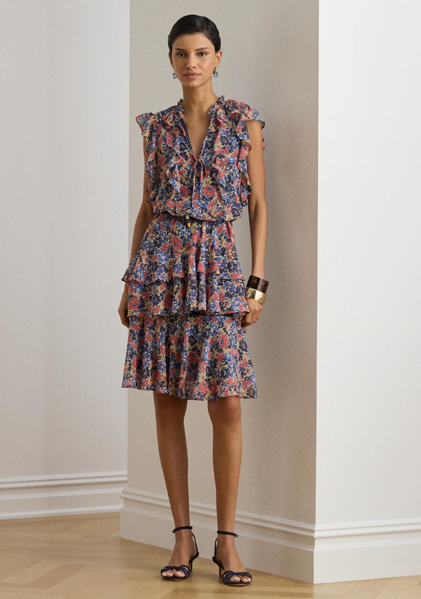 Lauren Ralph Lauren Women's Floral Ruffle-Trim Georgette Dress | Belk