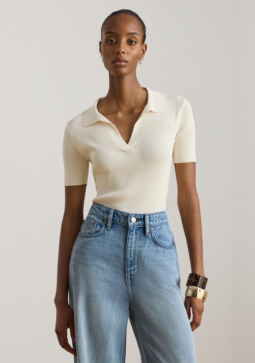 Lauren Ralph Lauren Women's Rib-Knit Short-Sleeve Polo Sweater | Belk