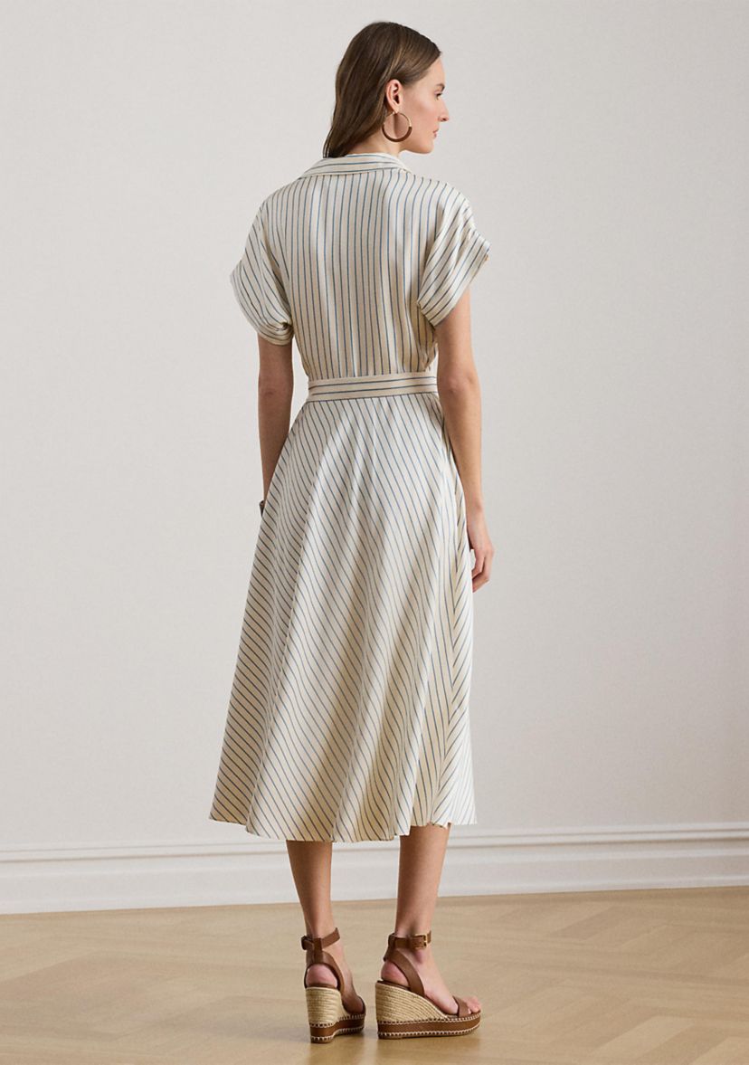 stripe one shoulder asymmetric hem midi dress lauren ralph lauren A.L.C. Lyn Striped Linen-Blend One-Shoulder Midi-Dress