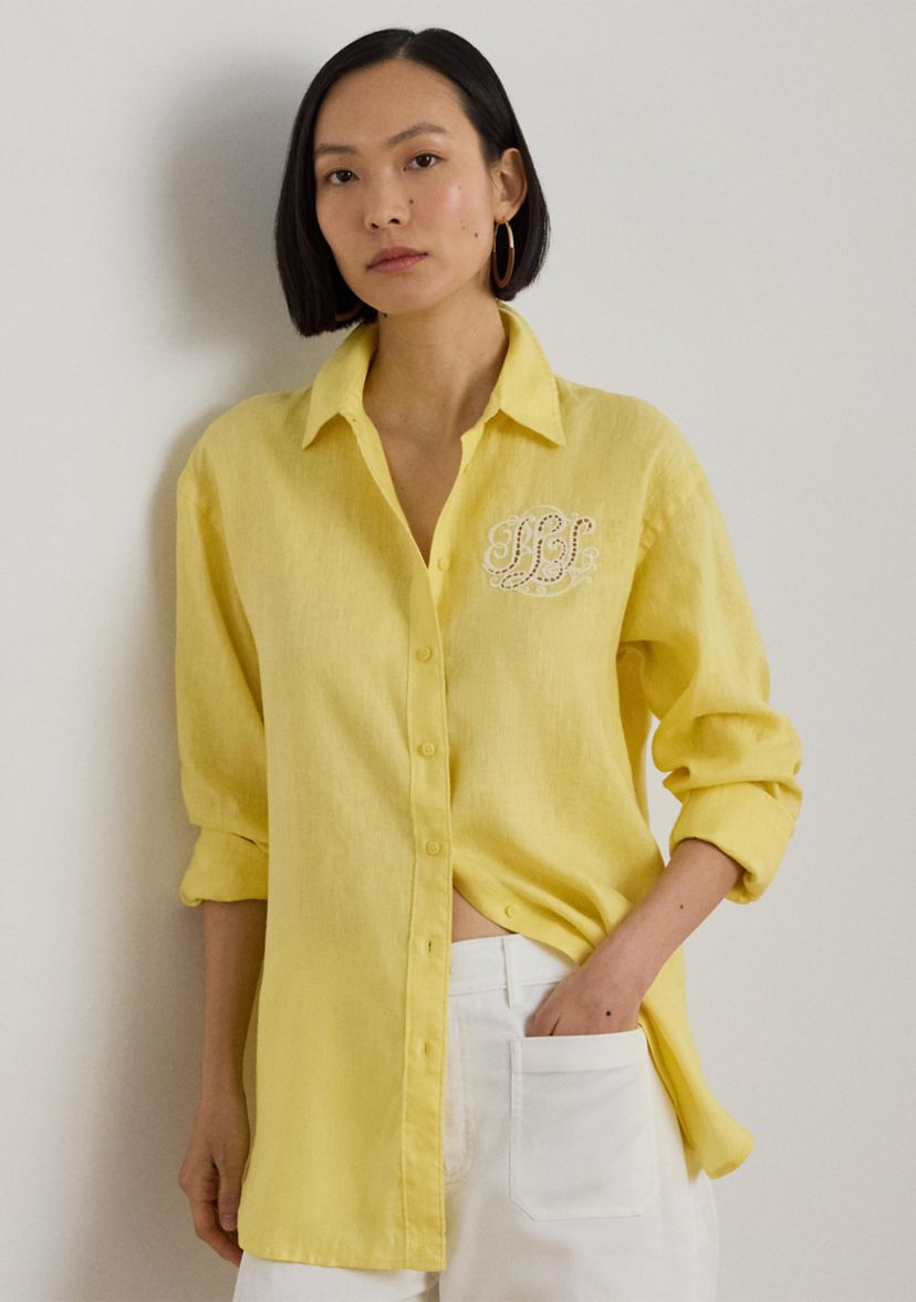 Lauren Ralph Lauren Women's Relaxed Fit Eyelet-Logo Linen Shirt | Belk