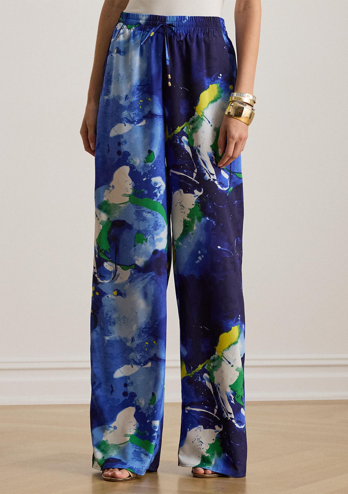 Abstract-Print Crepe Wide-Leg Pants