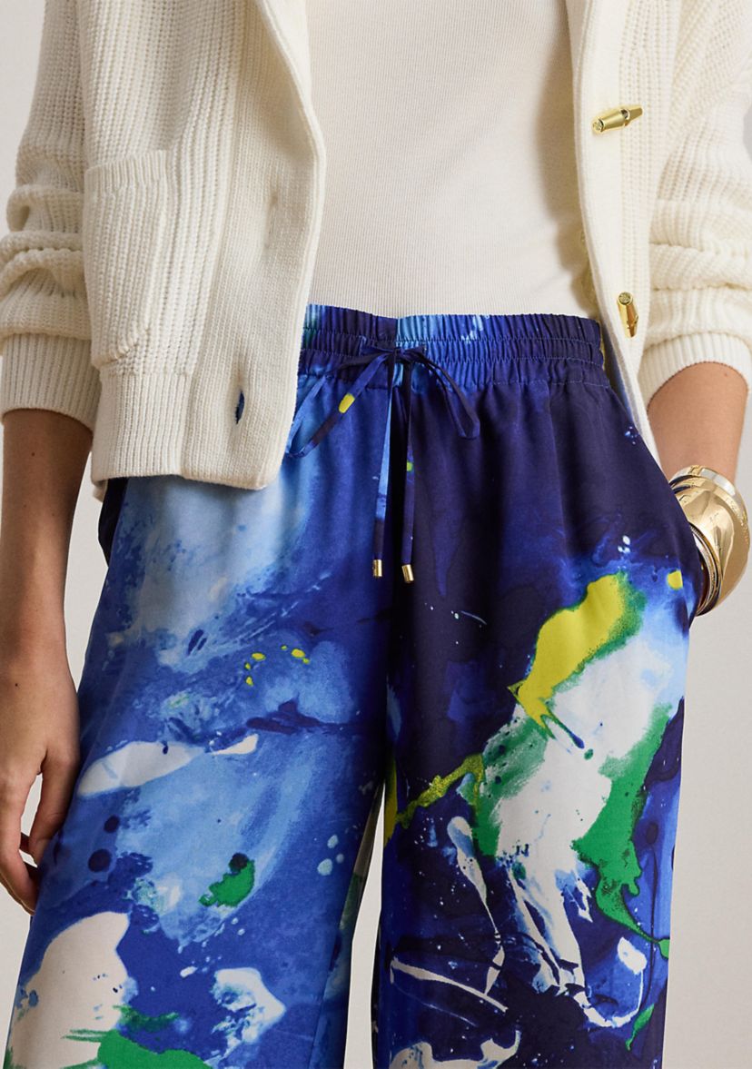 Abstract-Print Crepe Wide-Leg Pants