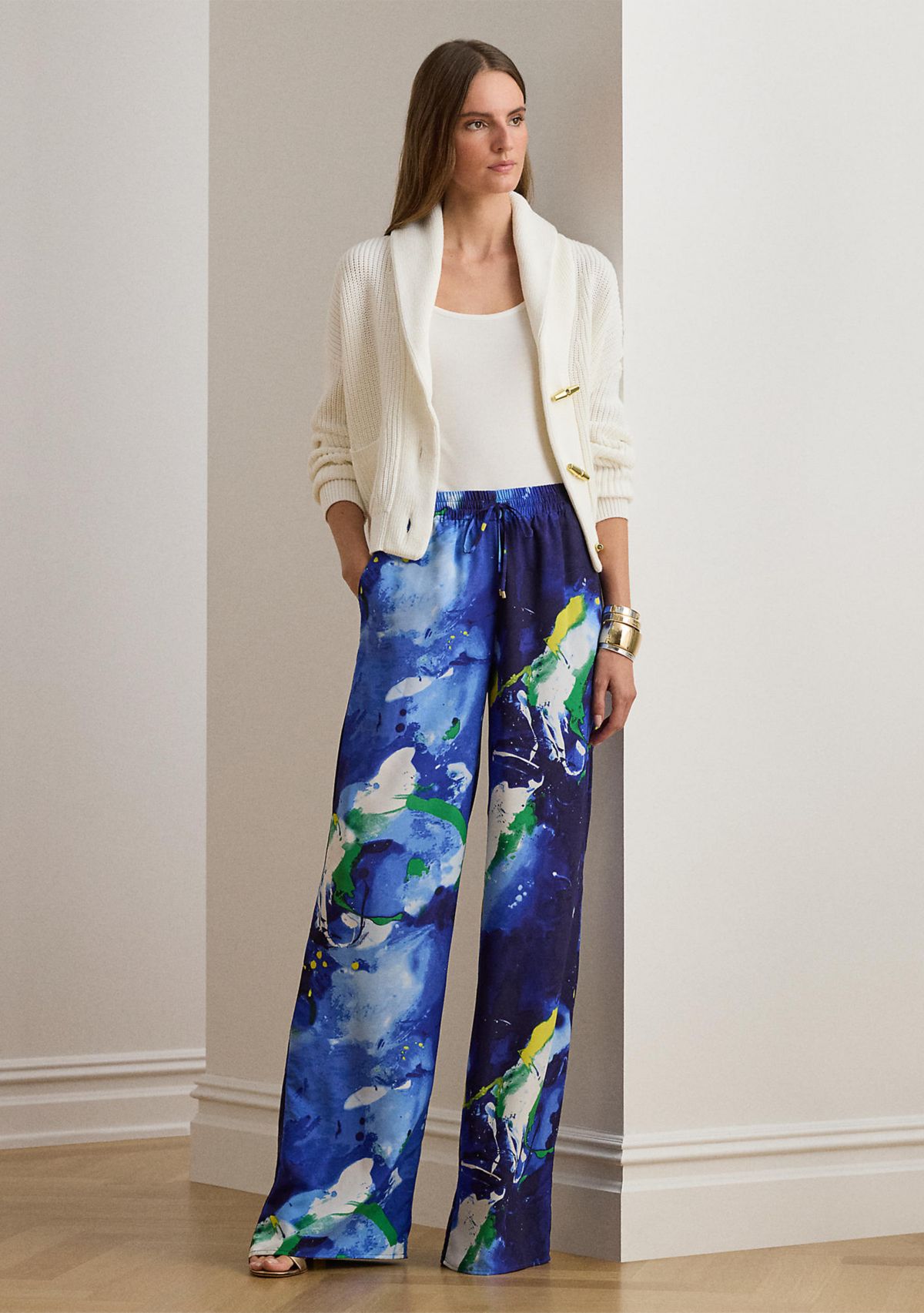 Abstract-Print Crepe Wide-Leg Pants