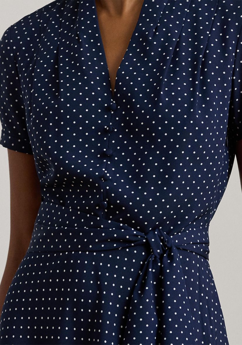 navy blue polka dot dress ralph lauren Lauren Ralph Lauren Polka-Dot Belted Crepe Dress