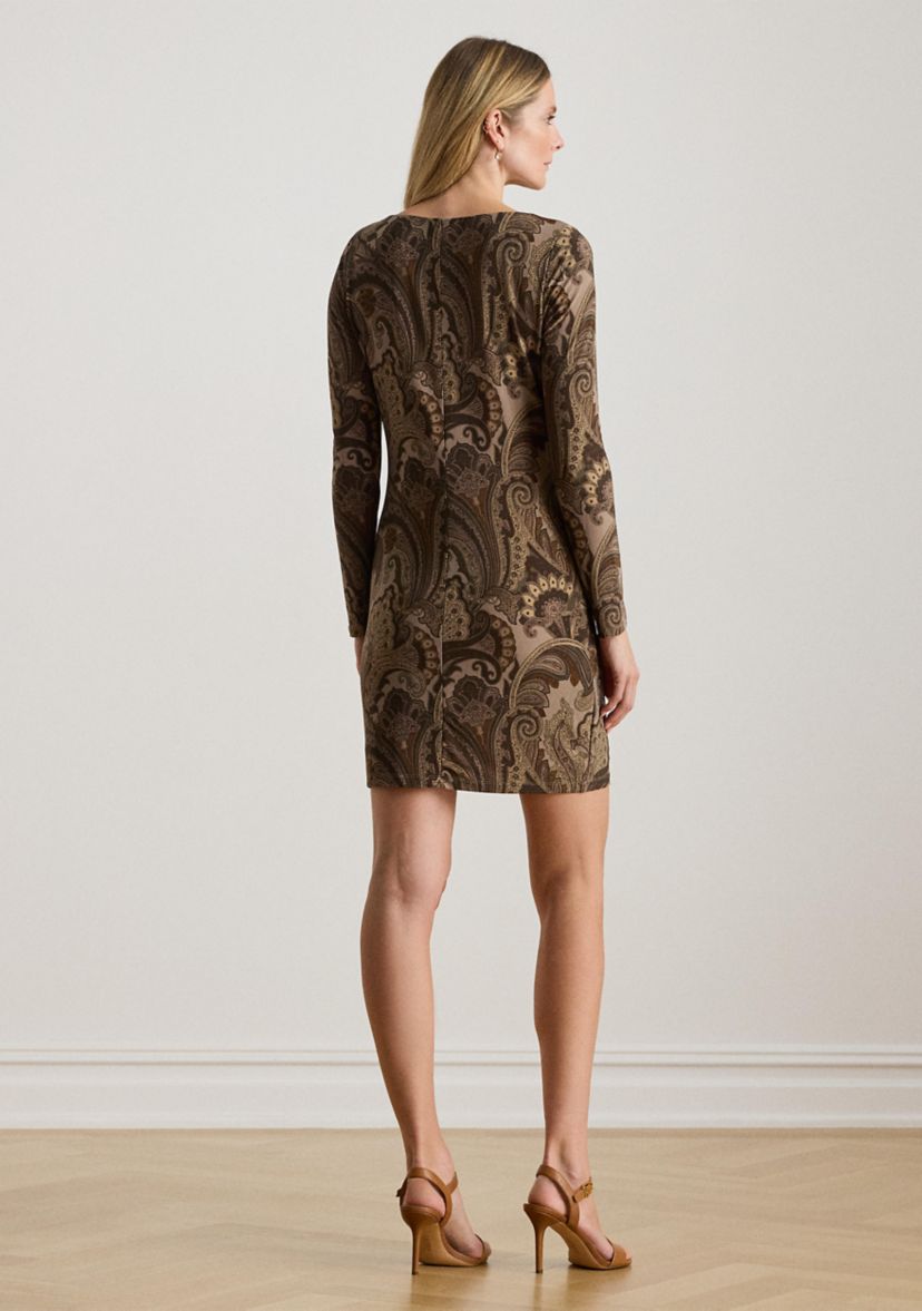 Womens Paisley Stretch Jersey Boatneck Dress