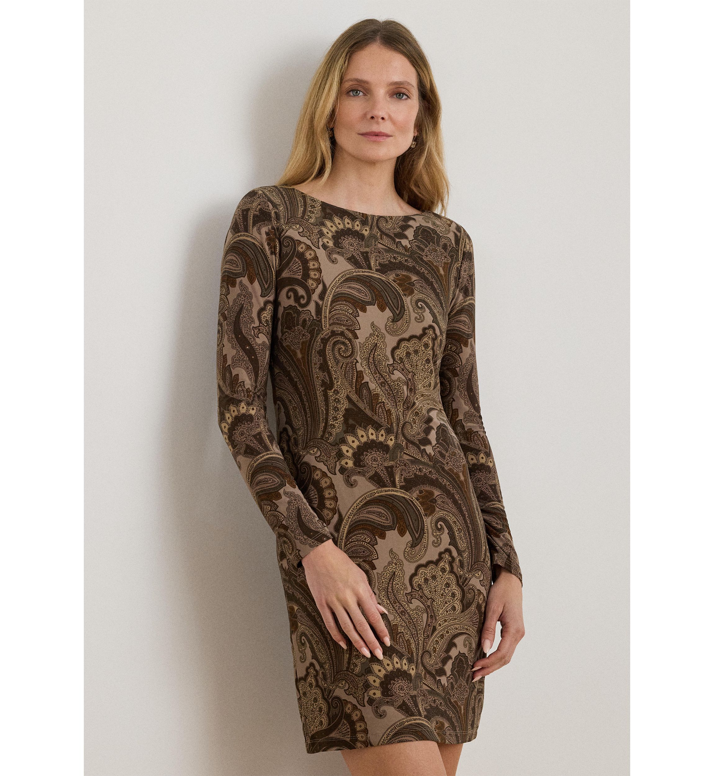 Womens Paisley Stretch Jersey Boatneck Dress