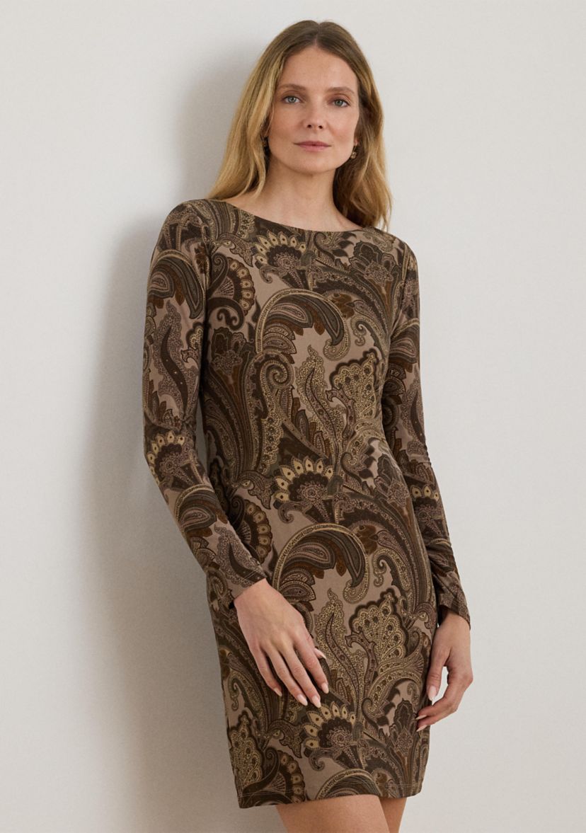 Womens Paisley Stretch Jersey Boatneck Dress