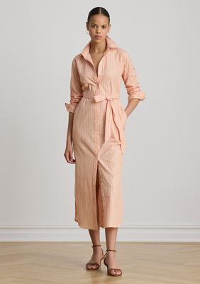Lauren Ralph Lauren Striped End-on-End Cotton Shirtdress, Orange, 10