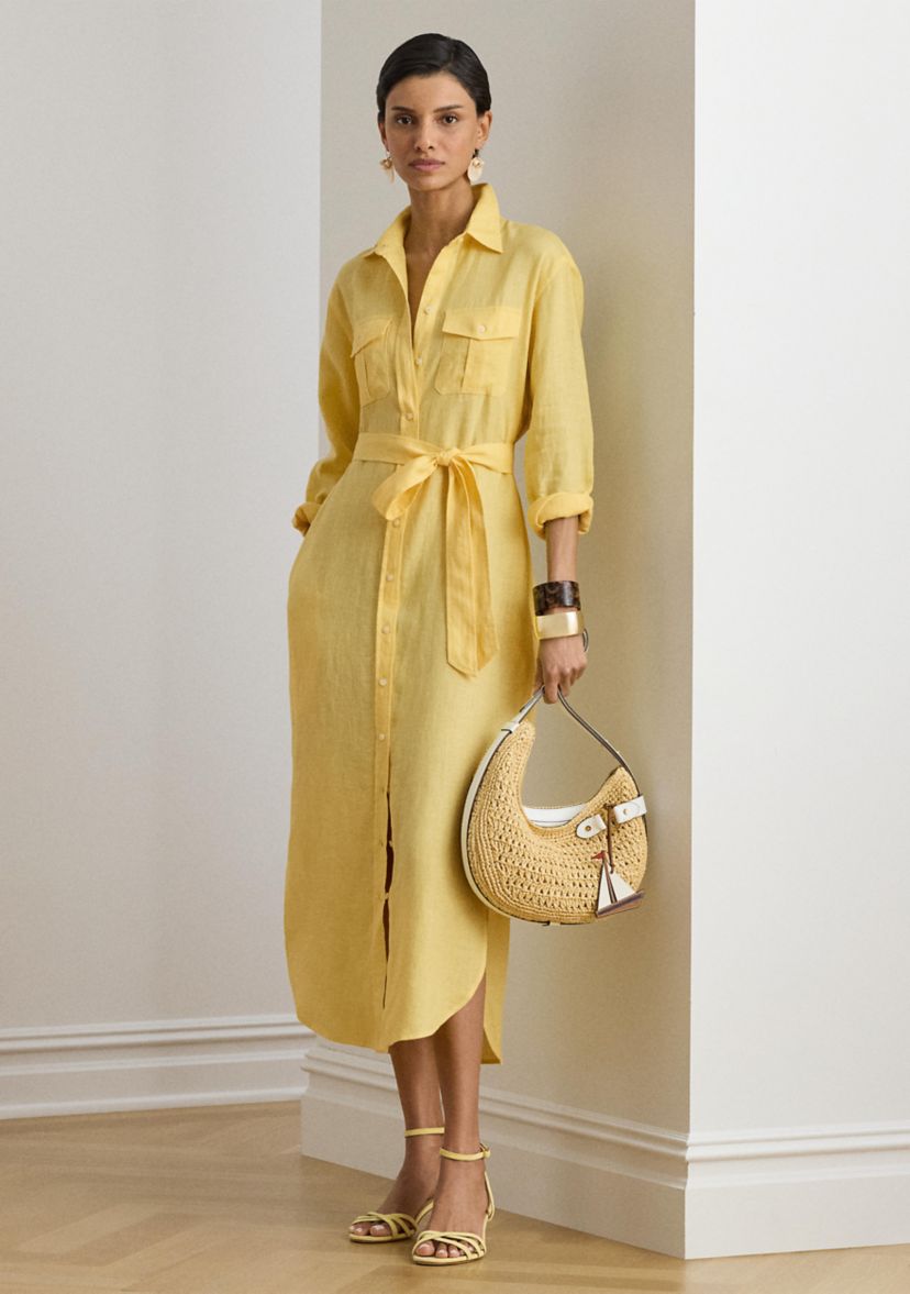ralph lauren belted linen dress Lauren Ralph Lauren Belted Linen Midi Shirtdress