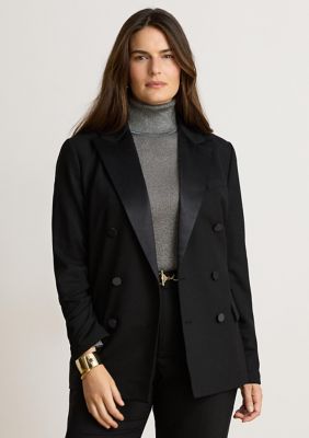 Lauren Ralph Lauren Women's Satin-Trim Double-Breasted Wool Blazer, Black, 8