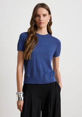 Lauren Ralph Lauren Women's Cotton-Modal Short-Sleeve Sweater, Blue, XS