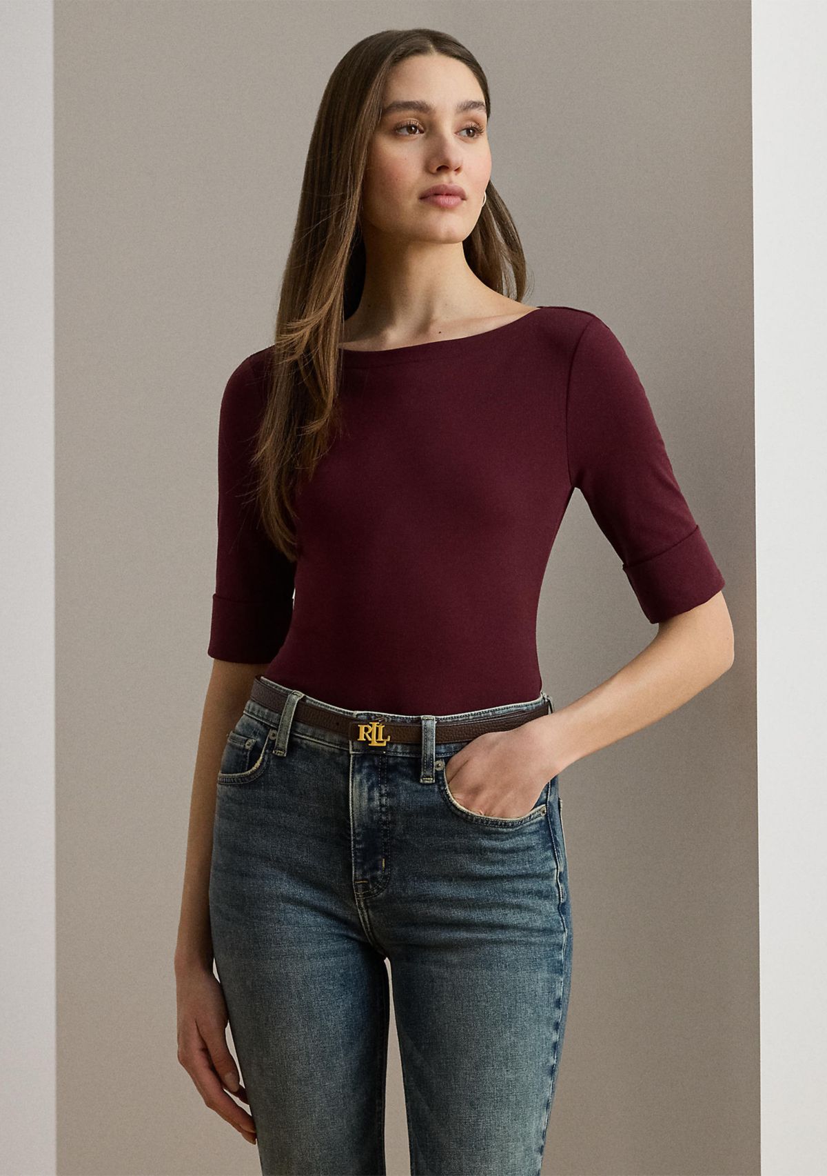 Petite Stretch Cotton Boatneck Tee