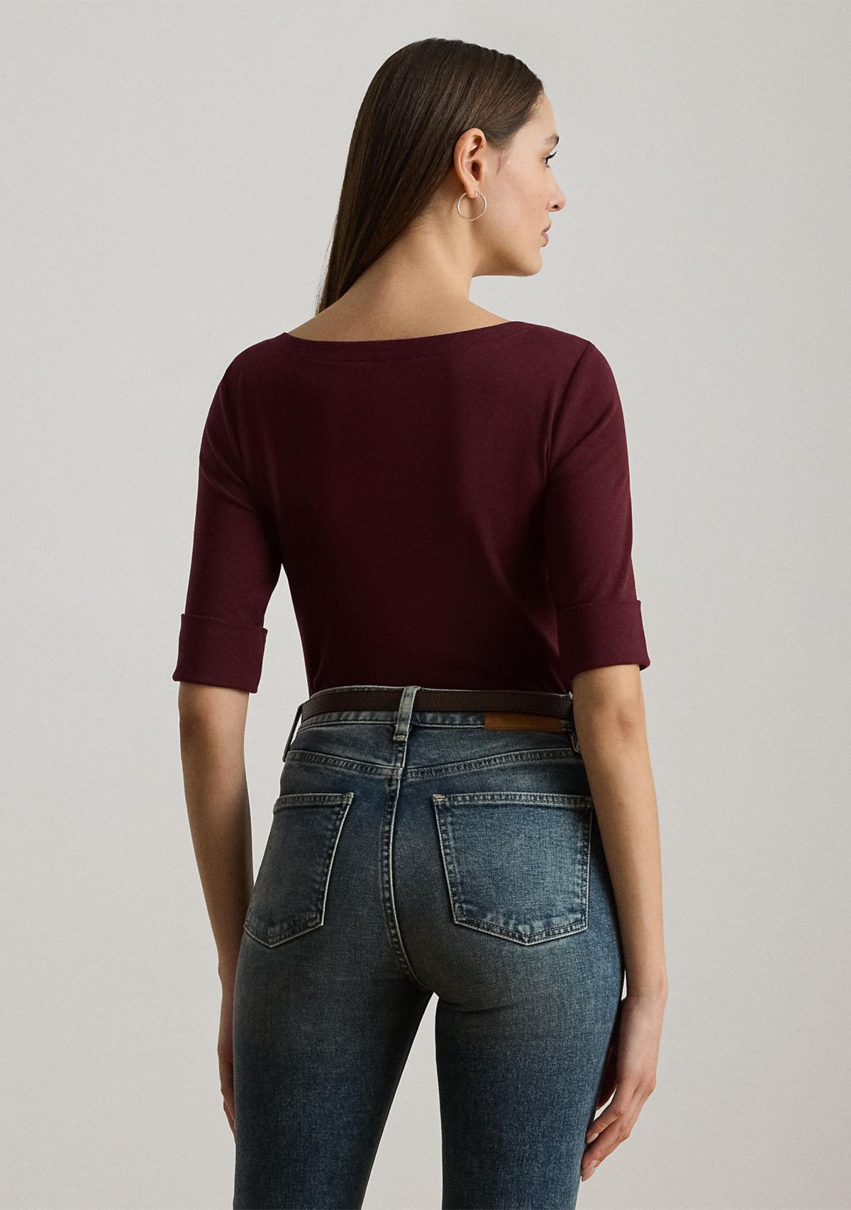 Petite Stretch Cotton Boatneck Tee