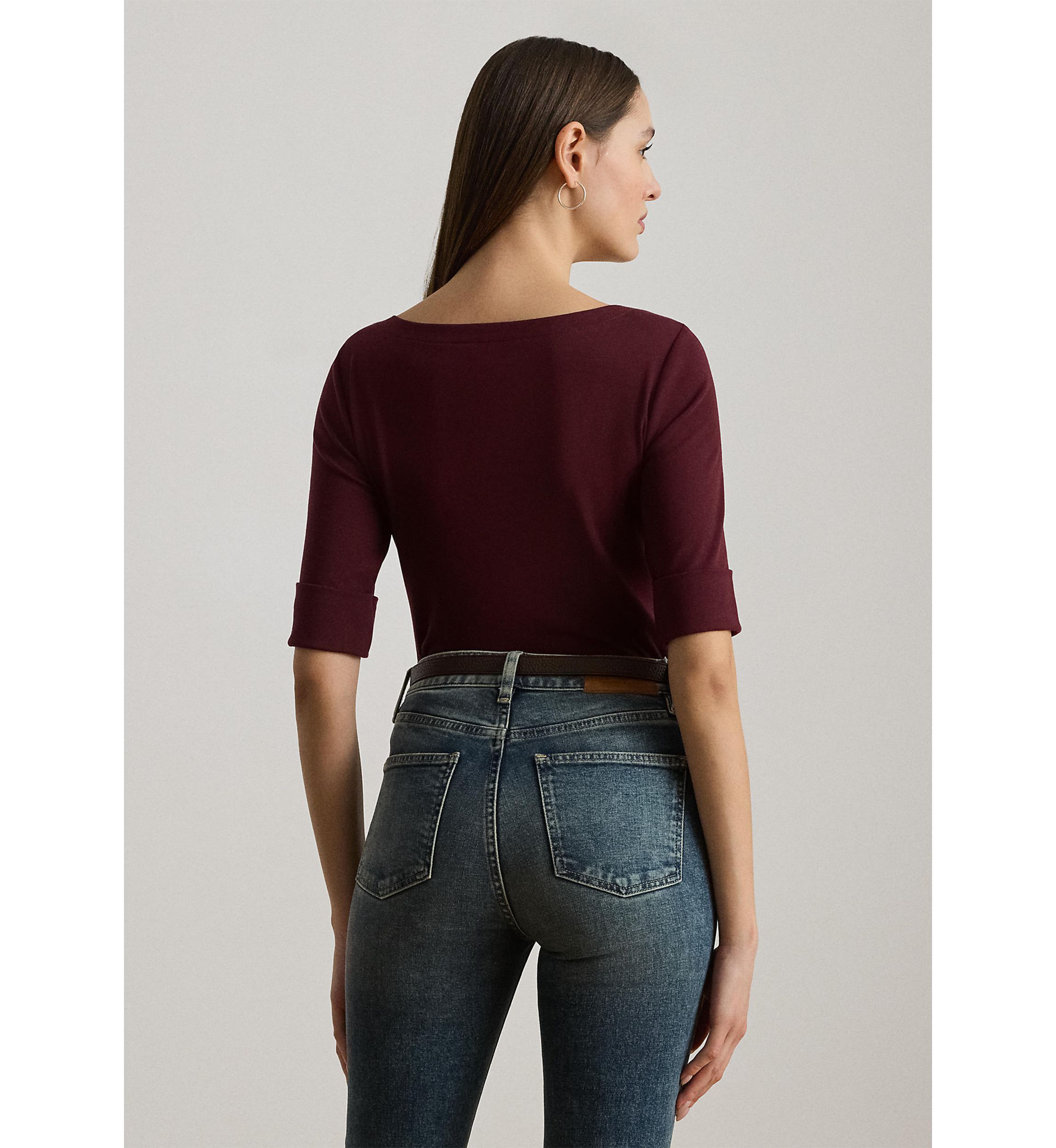 Petite Stretch Cotton Boatneck Tee