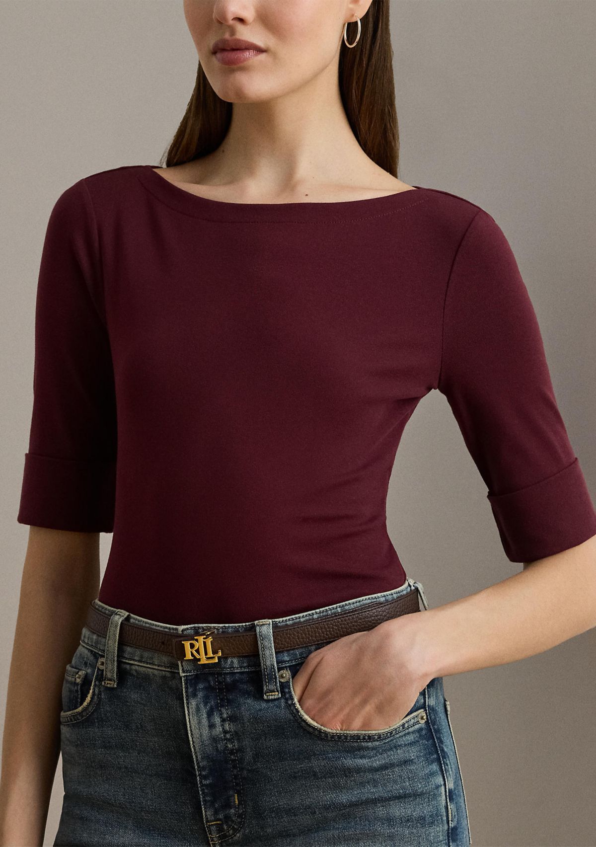 Petite Stretch Cotton Boatneck Tee