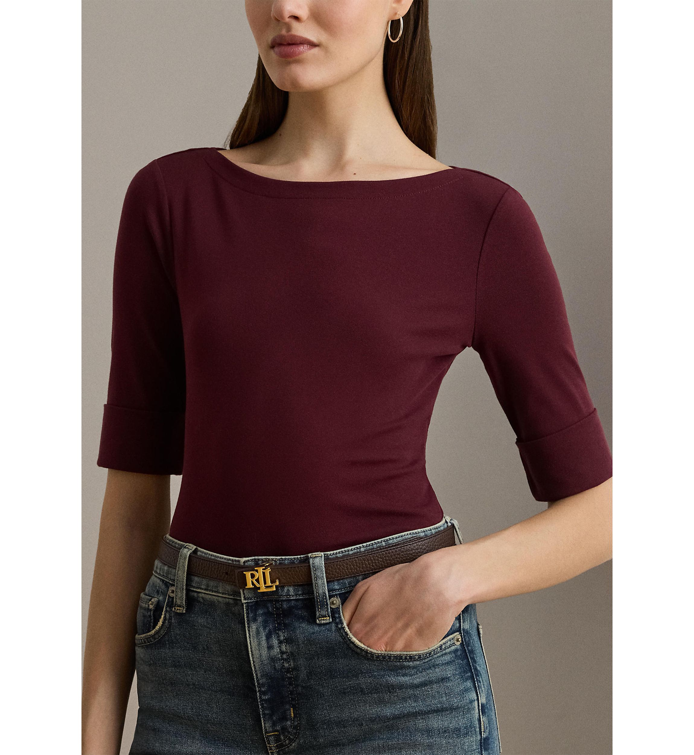 Petite Stretch Cotton Boatneck Tee