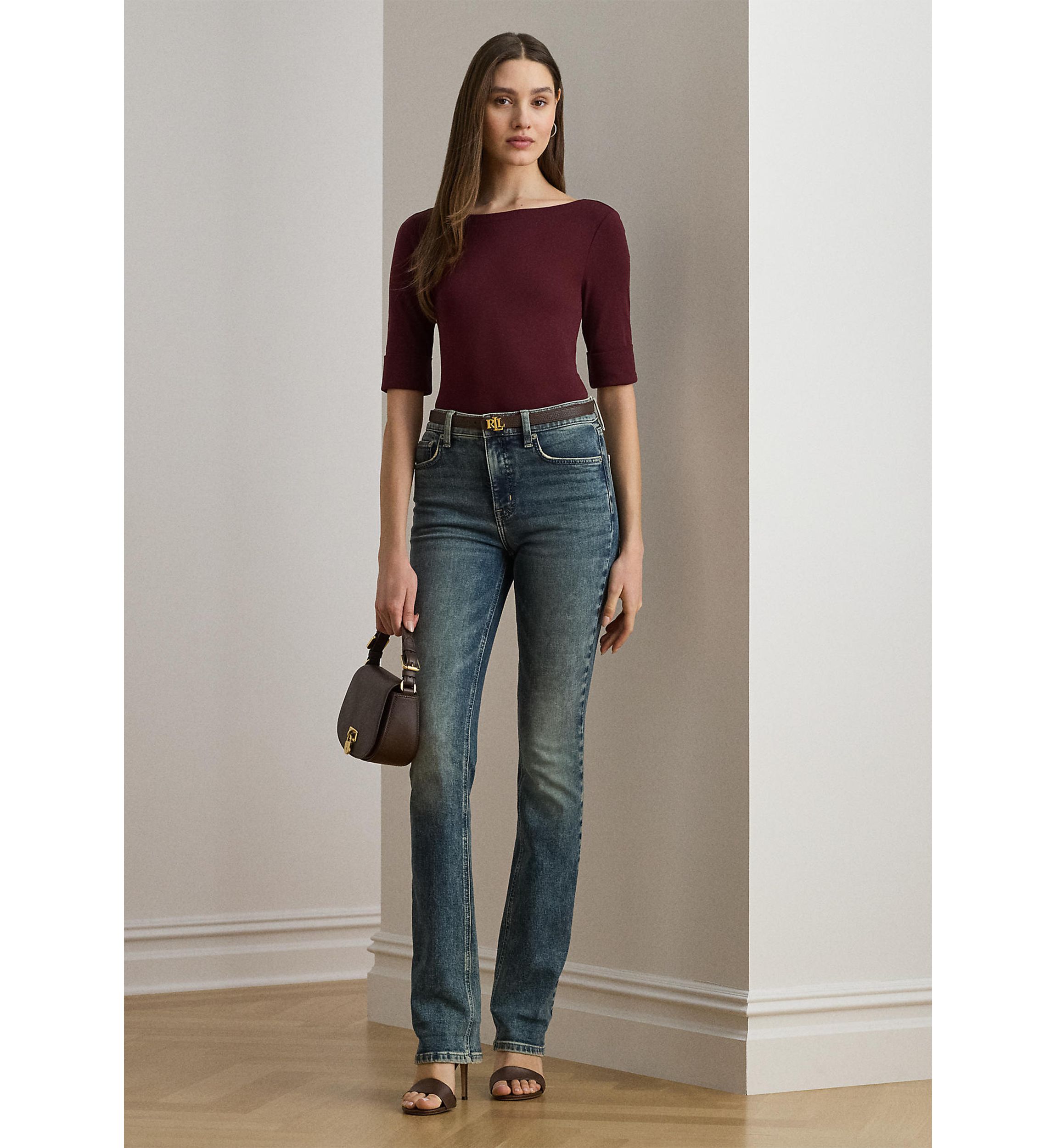 Petite Stretch Cotton Boatneck Tee
