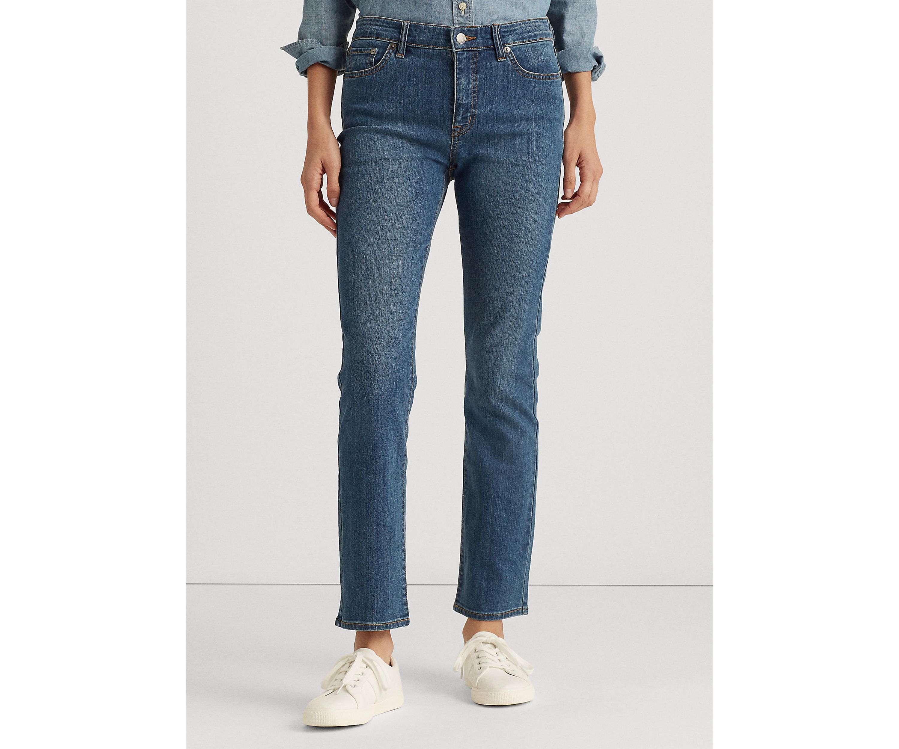 Petite Mid Rise Straight Jeans