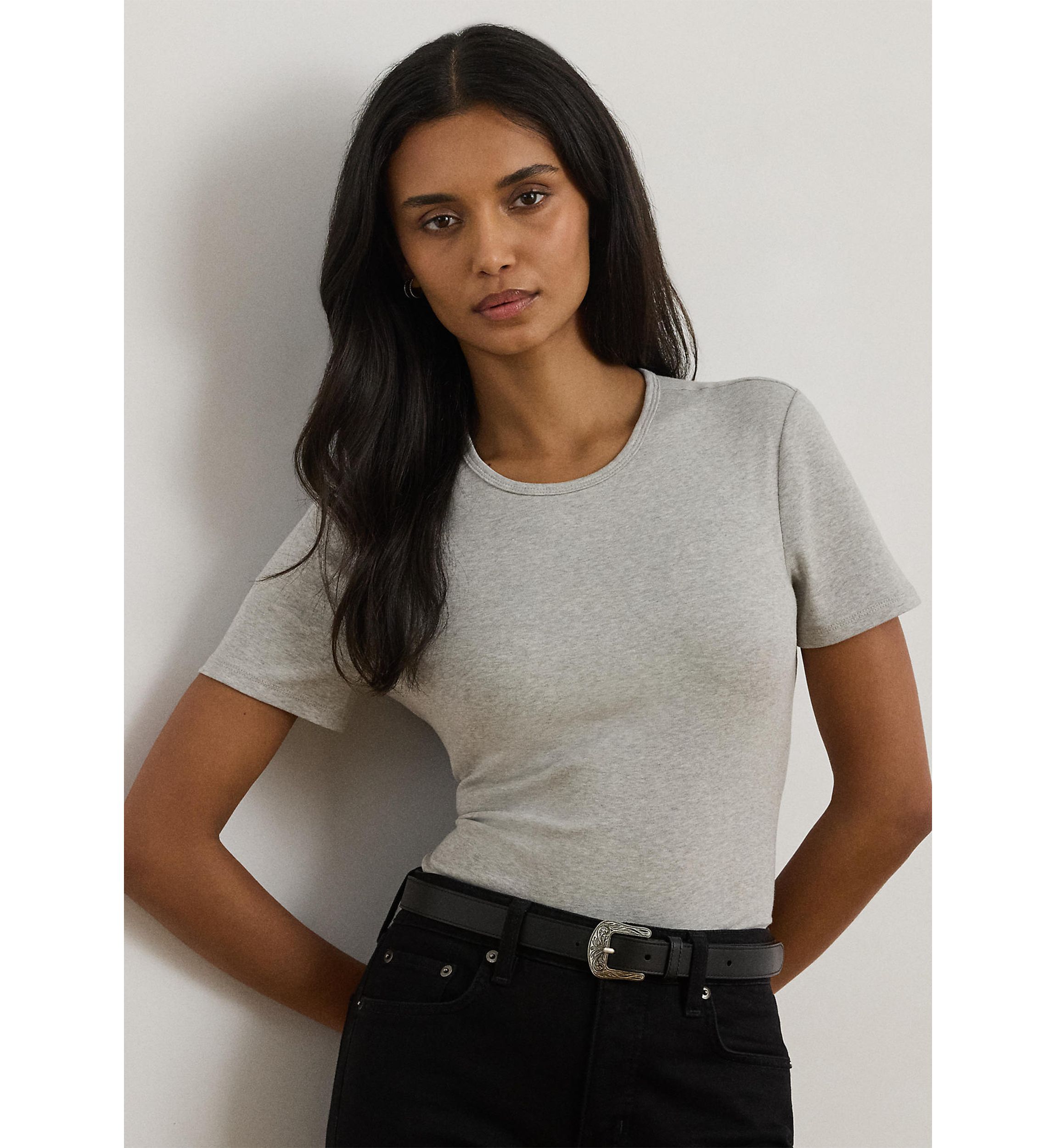 Petite Stretch Cotton Crewneck Tee