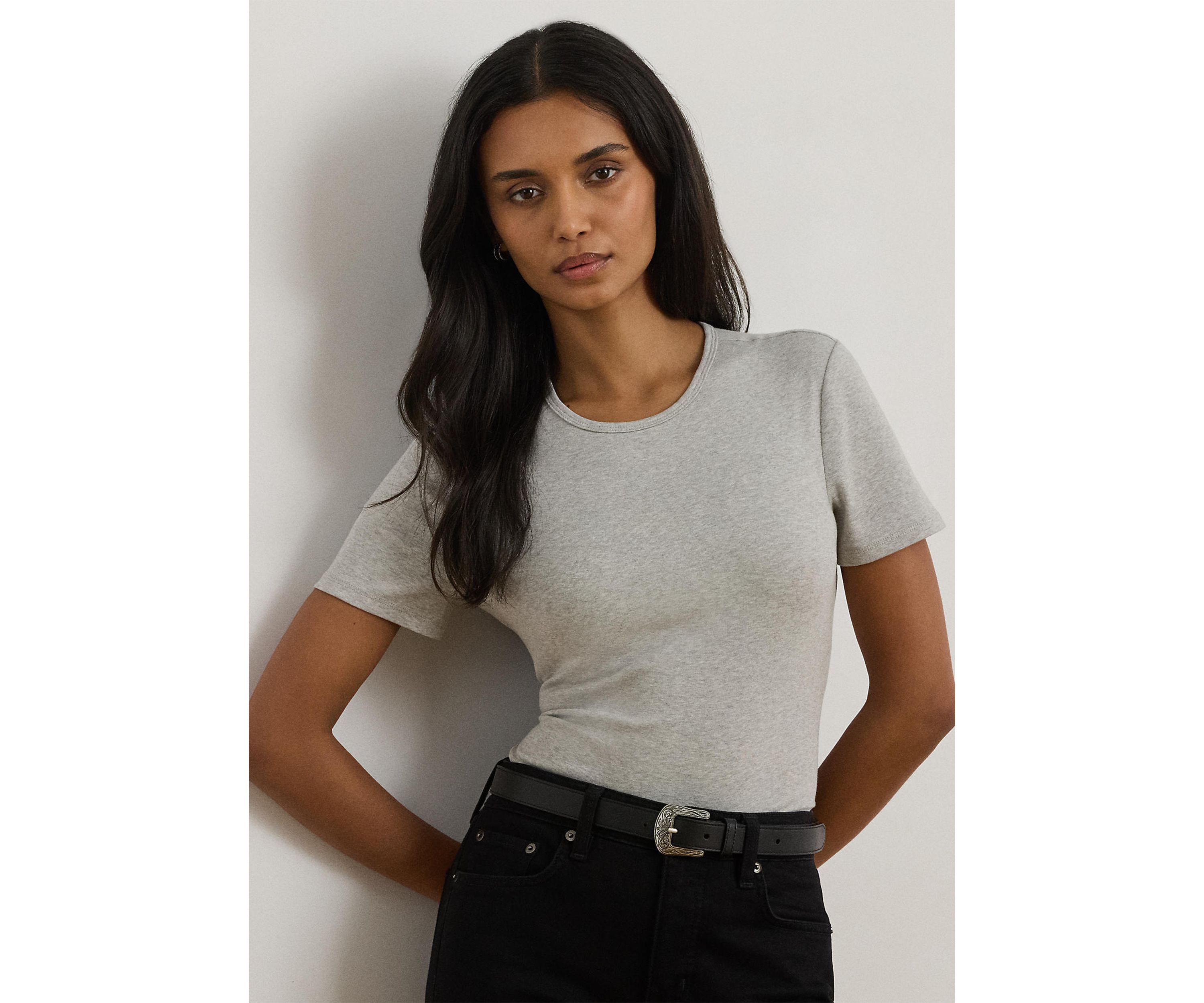 Petite Stretch Cotton Crewneck Tee