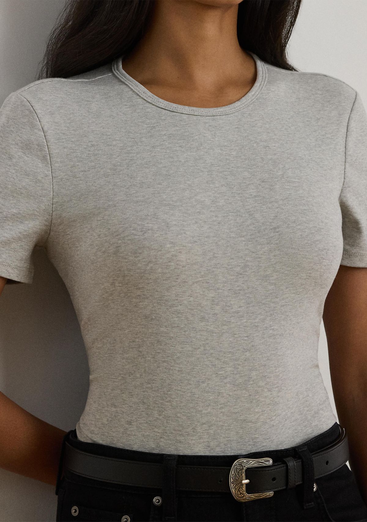 Petite Stretch Cotton Crewneck Tee