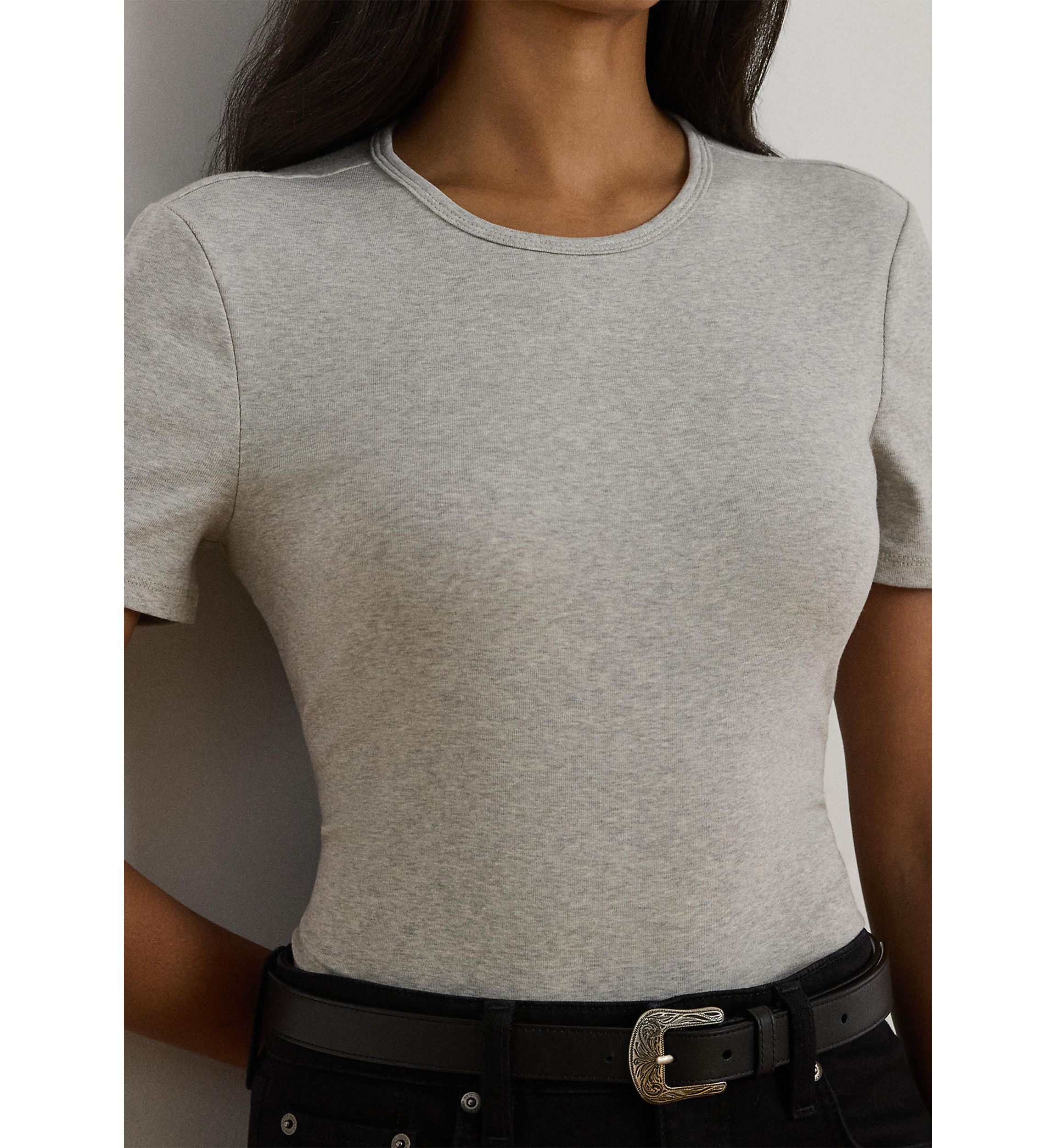 Petite Stretch Cotton Crewneck Tee