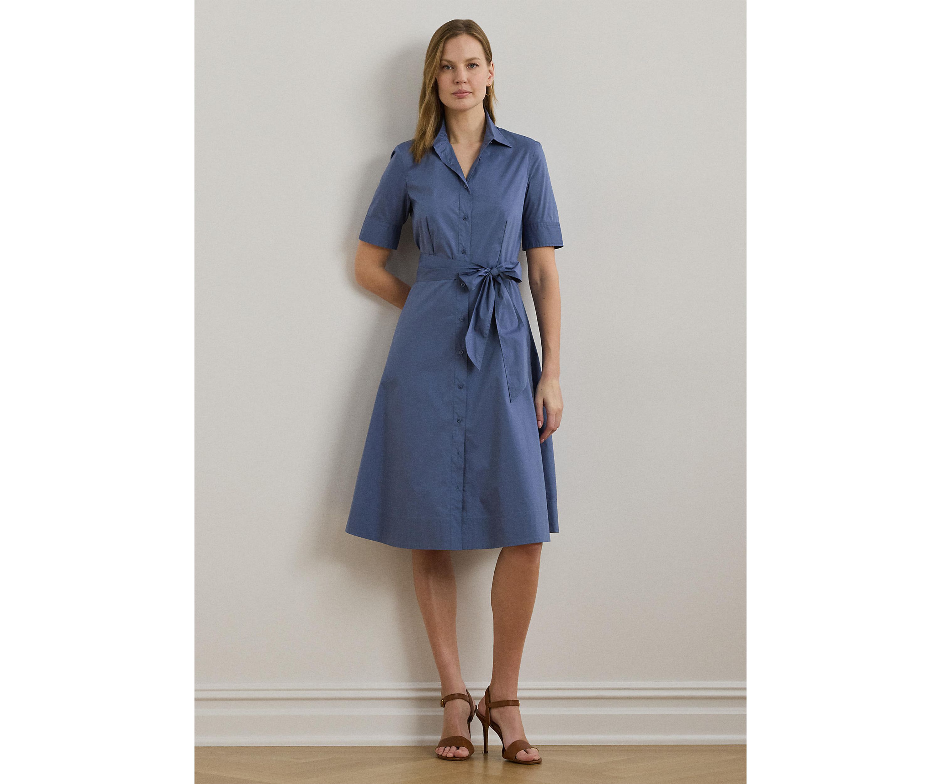Petite Belted Cotton Blend Shirtdress