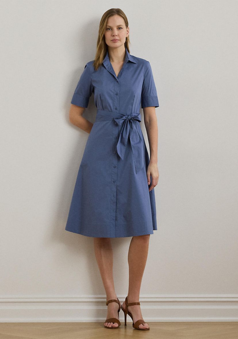 Petite Belted Cotton Blend Shirtdress