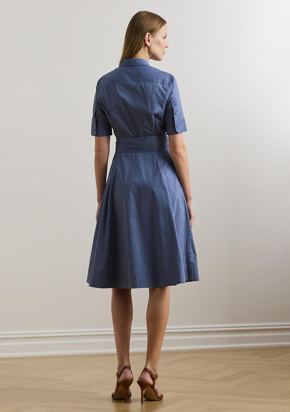 Petite Belted Cotton Blend Shirtdress