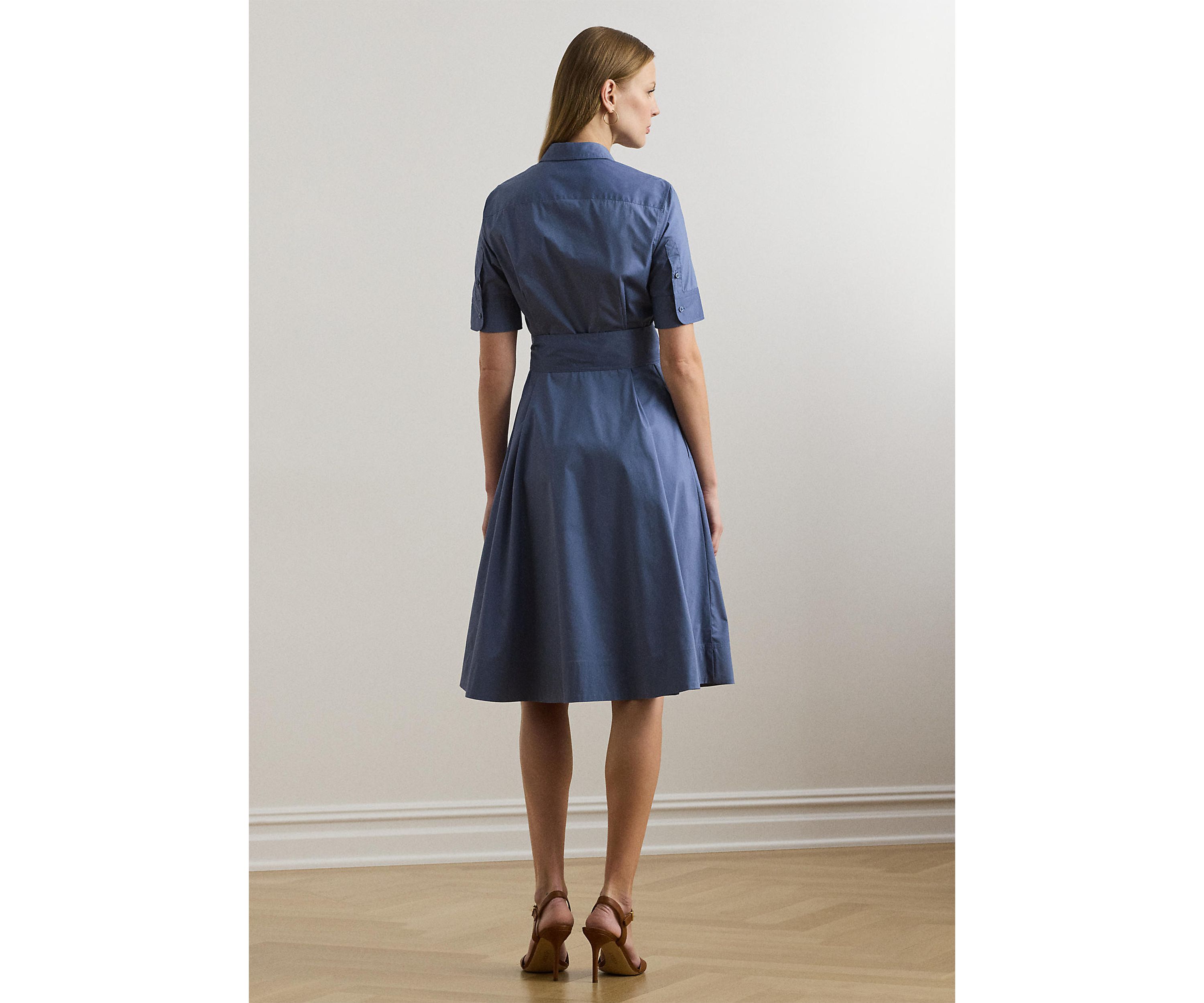 Petite Belted Cotton Blend Shirtdress