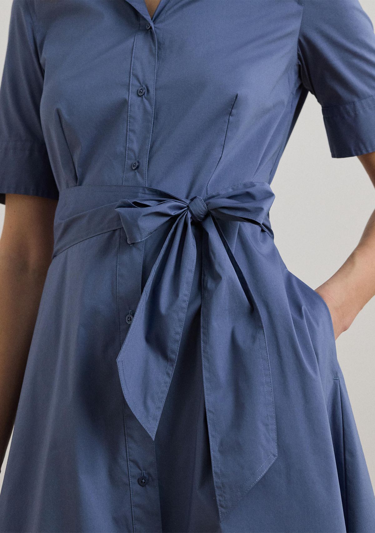 Petite Belted Cotton Blend Shirtdress