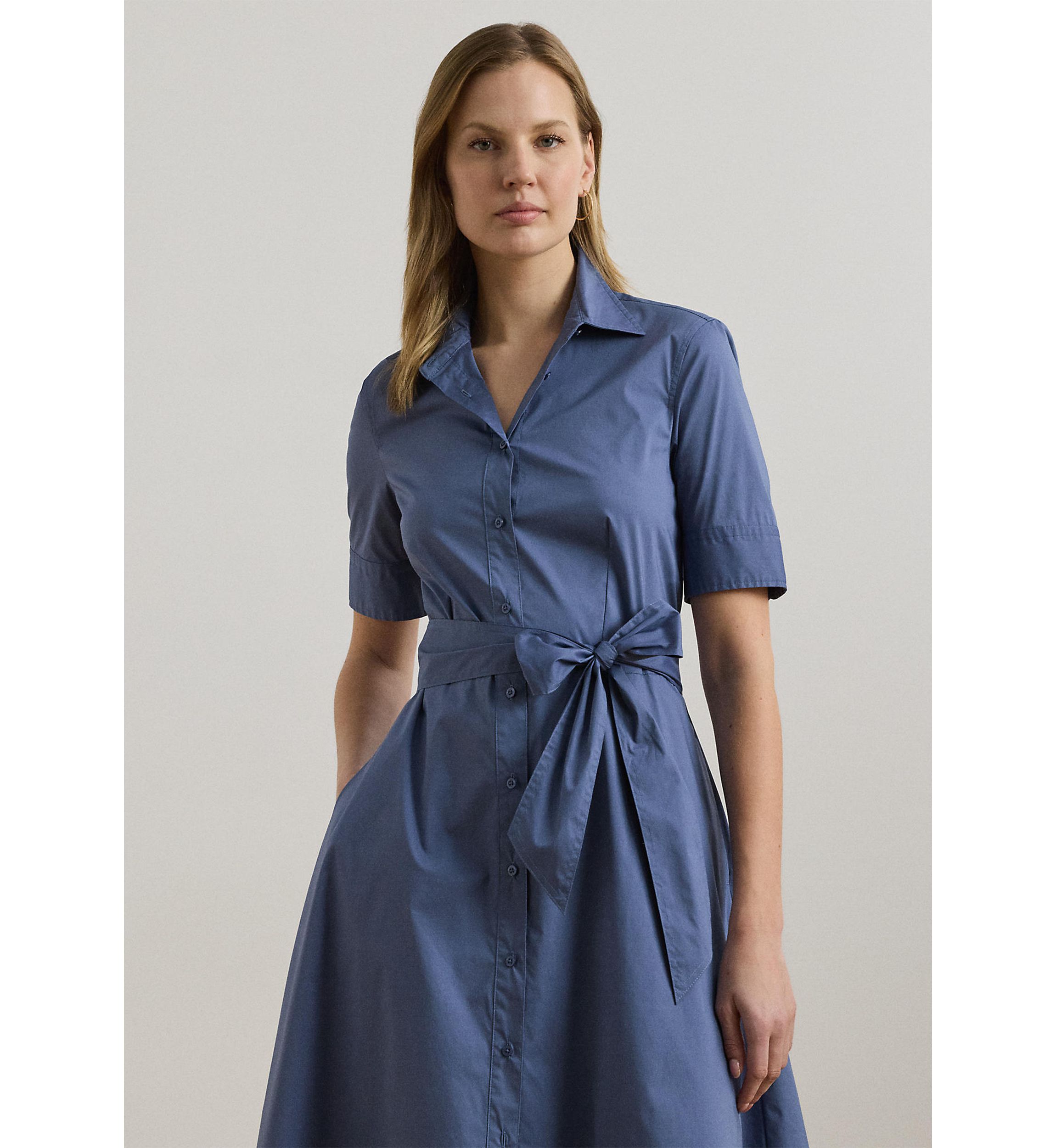 Petite Belted Cotton Blend Shirtdress