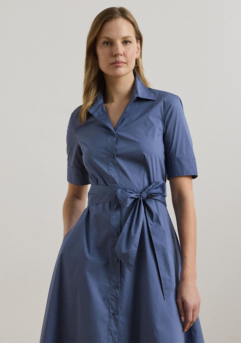 Petite Belted Cotton Blend Shirtdress