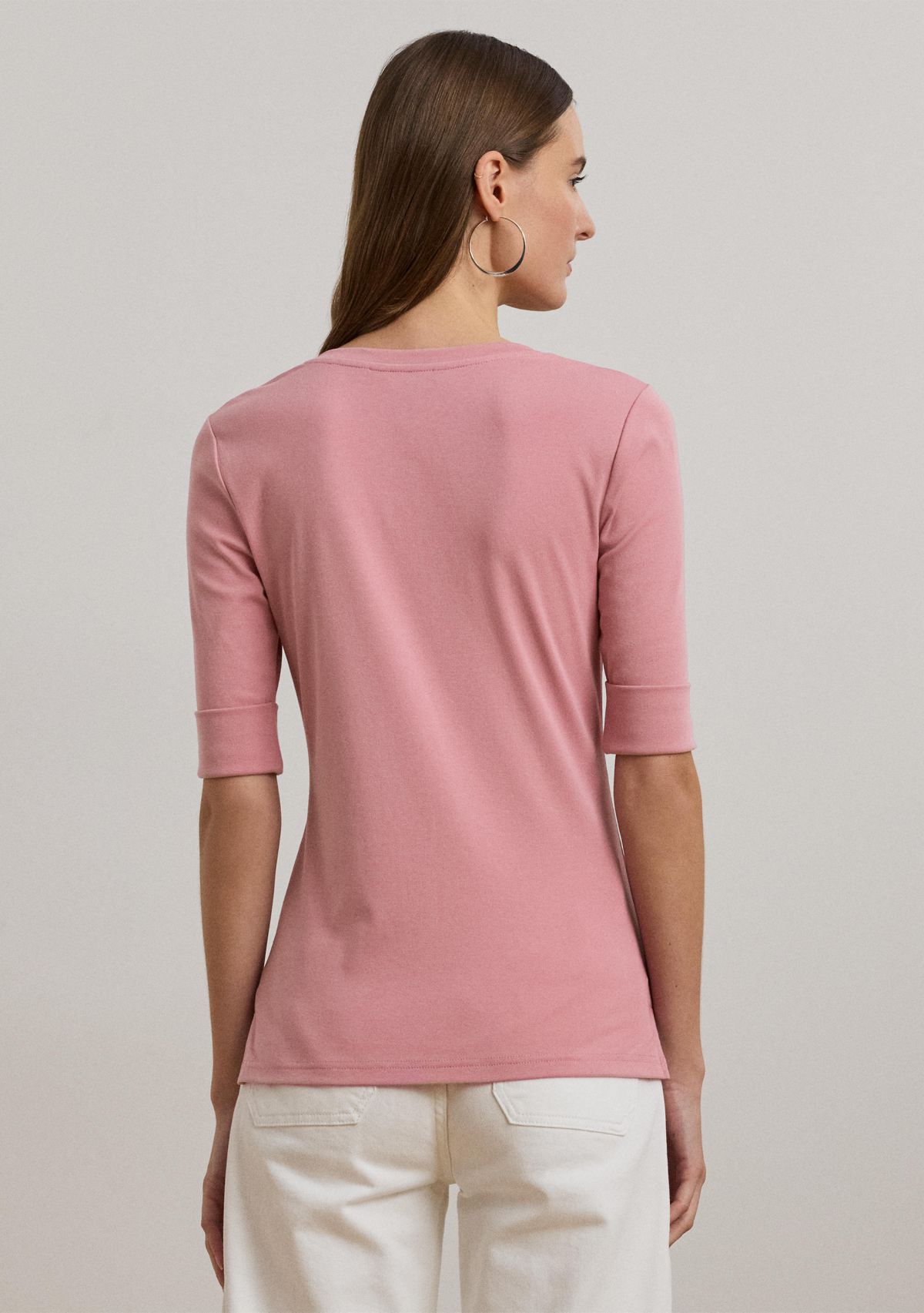 Petites Stretch Cotton Elbow Sleeve V-Neck T-Shirt