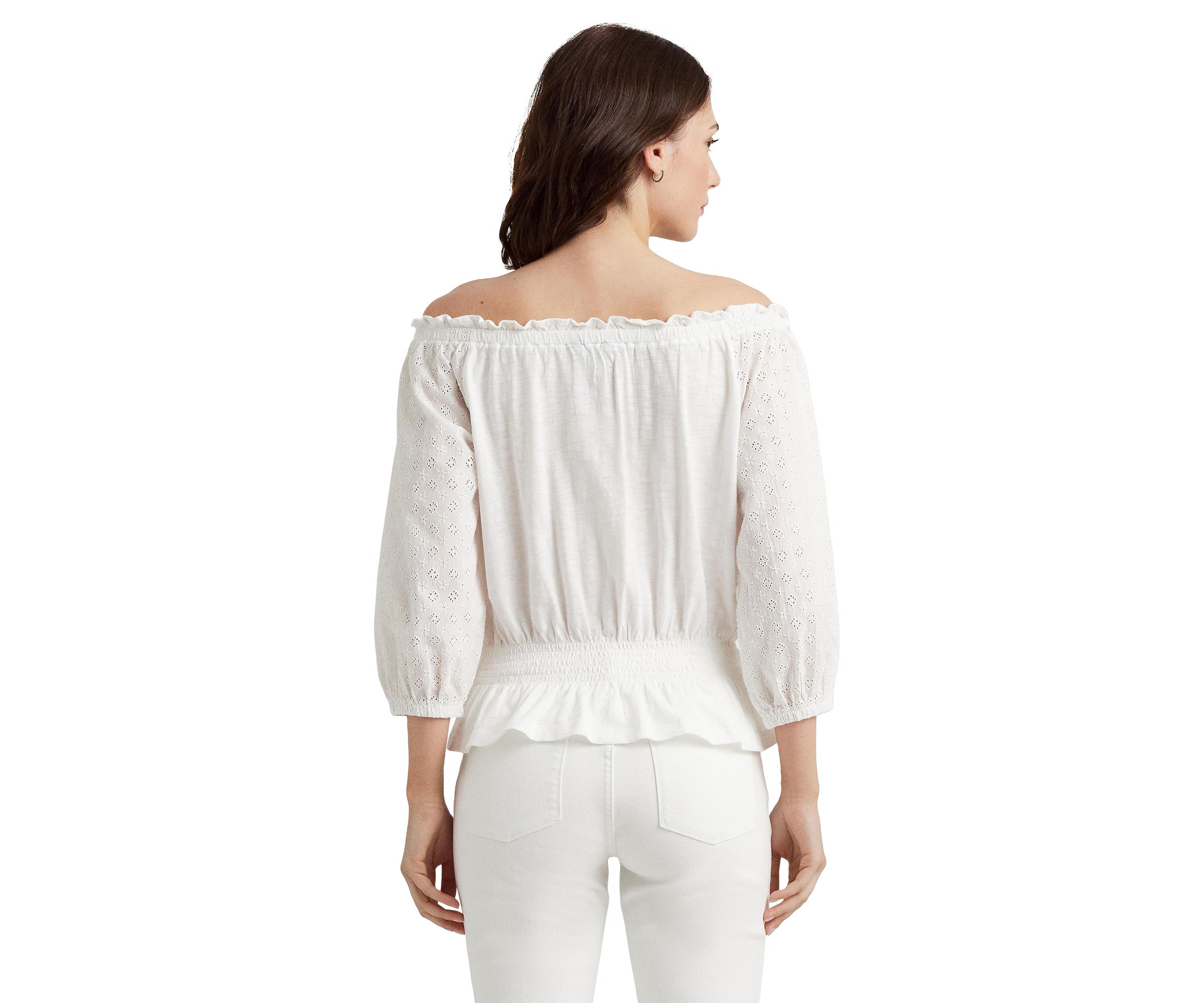 Petite Off the Shoulder Jersey Eyelet Blouse