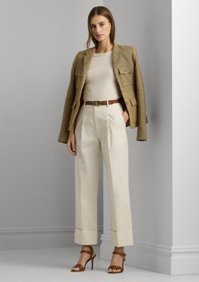 Lauren Ralph Lauren Double Faced Stretch Cotton High Rise Wide Leg Pleat  Front Roll Cuff Cropped Pants