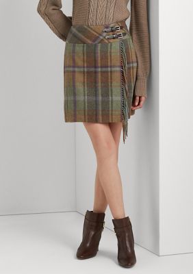 Lauren Ralph Lauren Petite Plaid Fringe Trim Tweed Mini Skirt | belk