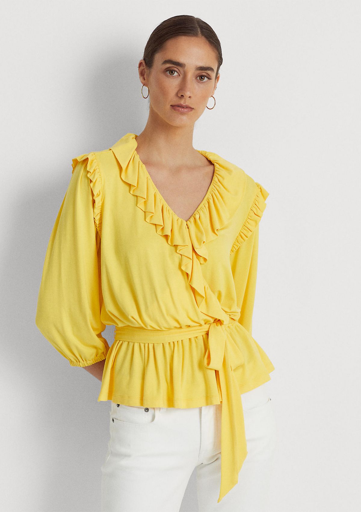 Petite Jersey Belted Peplum Top