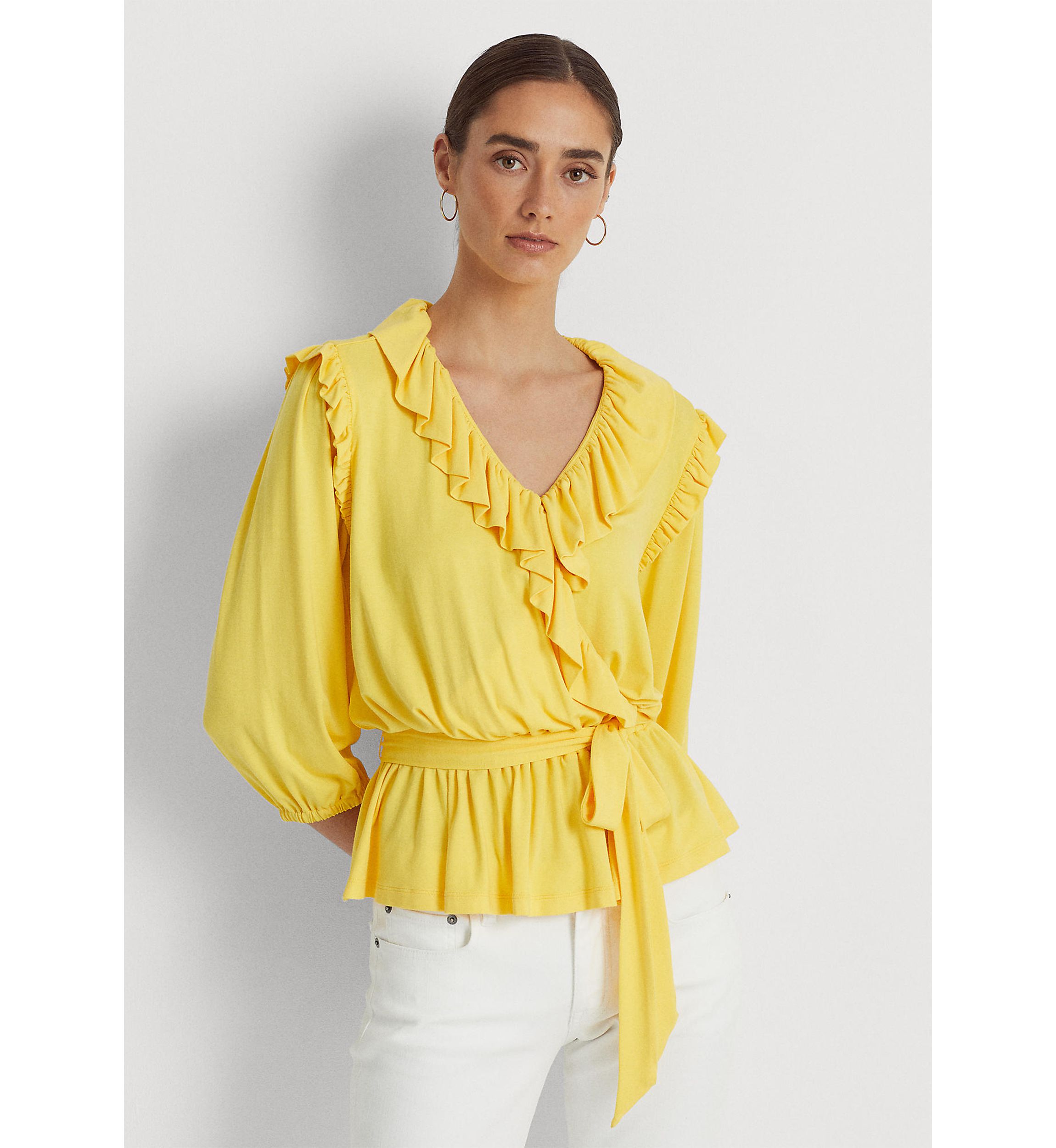 Petite Jersey Belted Peplum Top