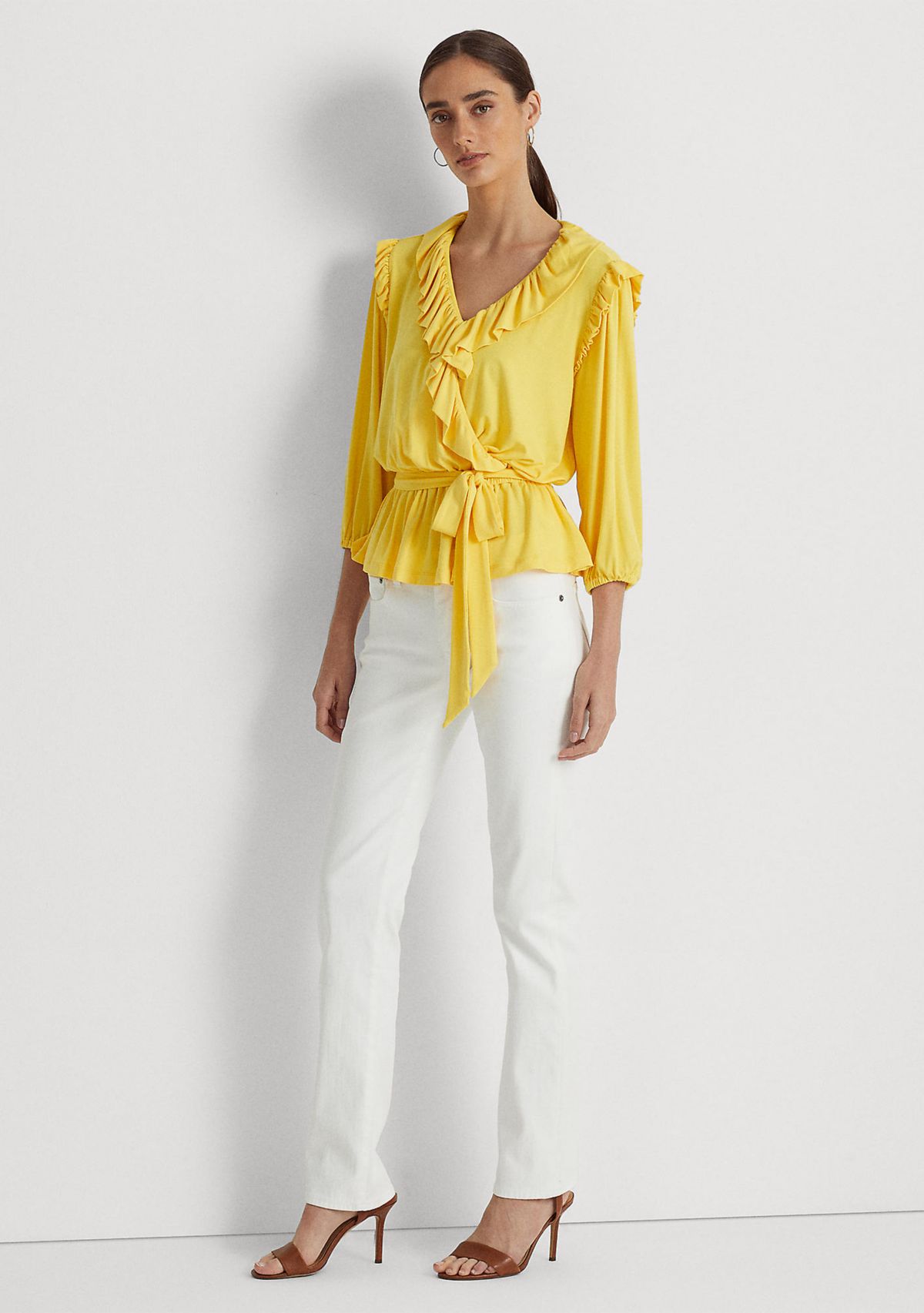 Petite Jersey Belted Peplum Top